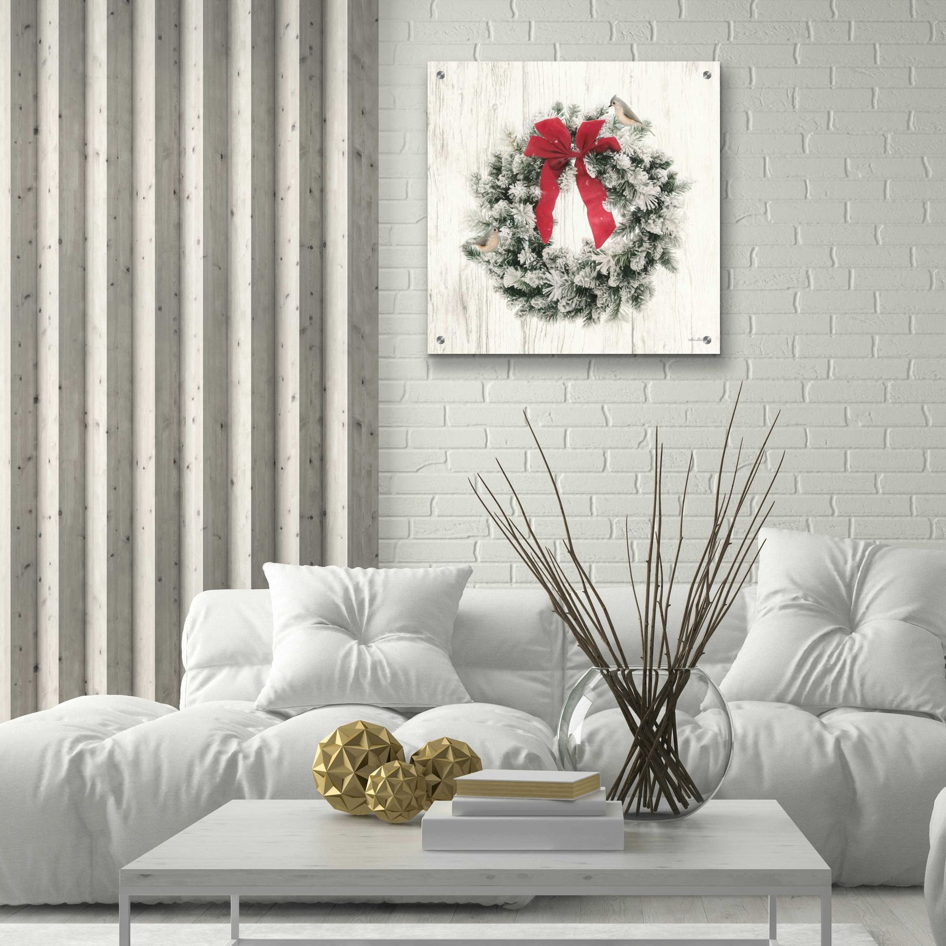 Epic Art 'Titmouse Christmas Wreath' by Lori Deiter, Acrylic Glass Wall Art,24x24