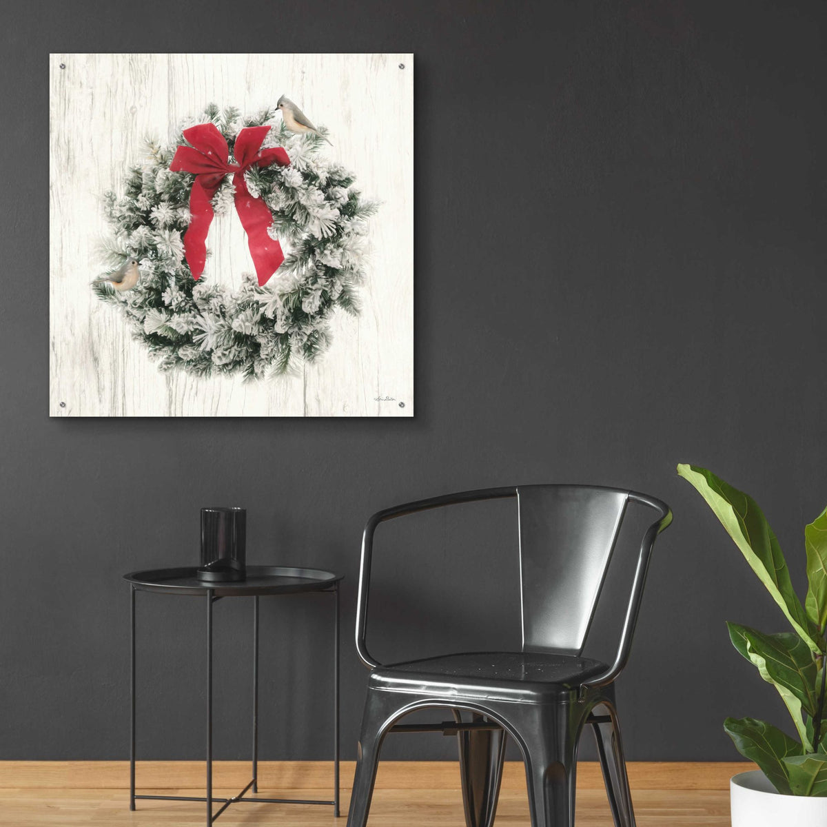 Epic Art 'Titmouse Christmas Wreath' by Lori Deiter, Acrylic Glass Wall Art,36x36