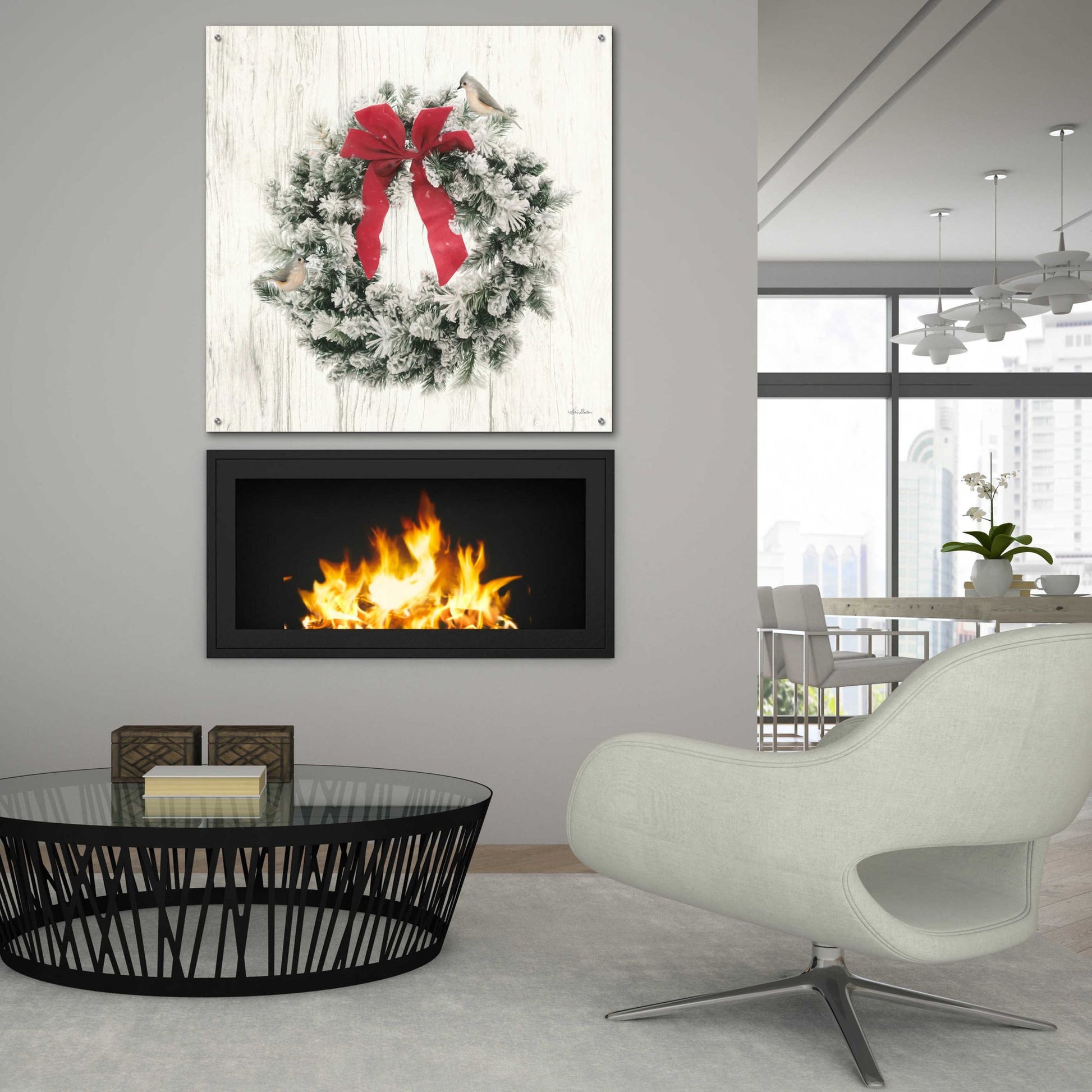Epic Art 'Titmouse Christmas Wreath' by Lori Deiter, Acrylic Glass Wall Art,36x36