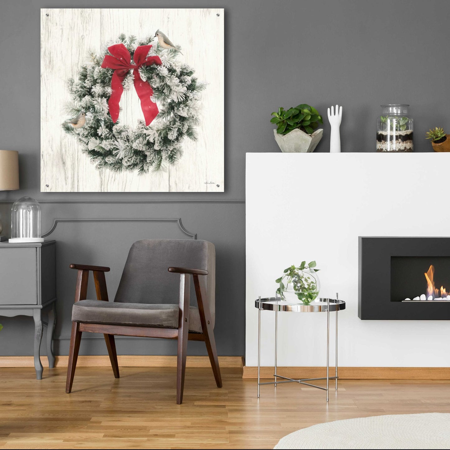 Epic Art 'Titmouse Christmas Wreath' by Lori Deiter, Acrylic Glass Wall Art,36x36