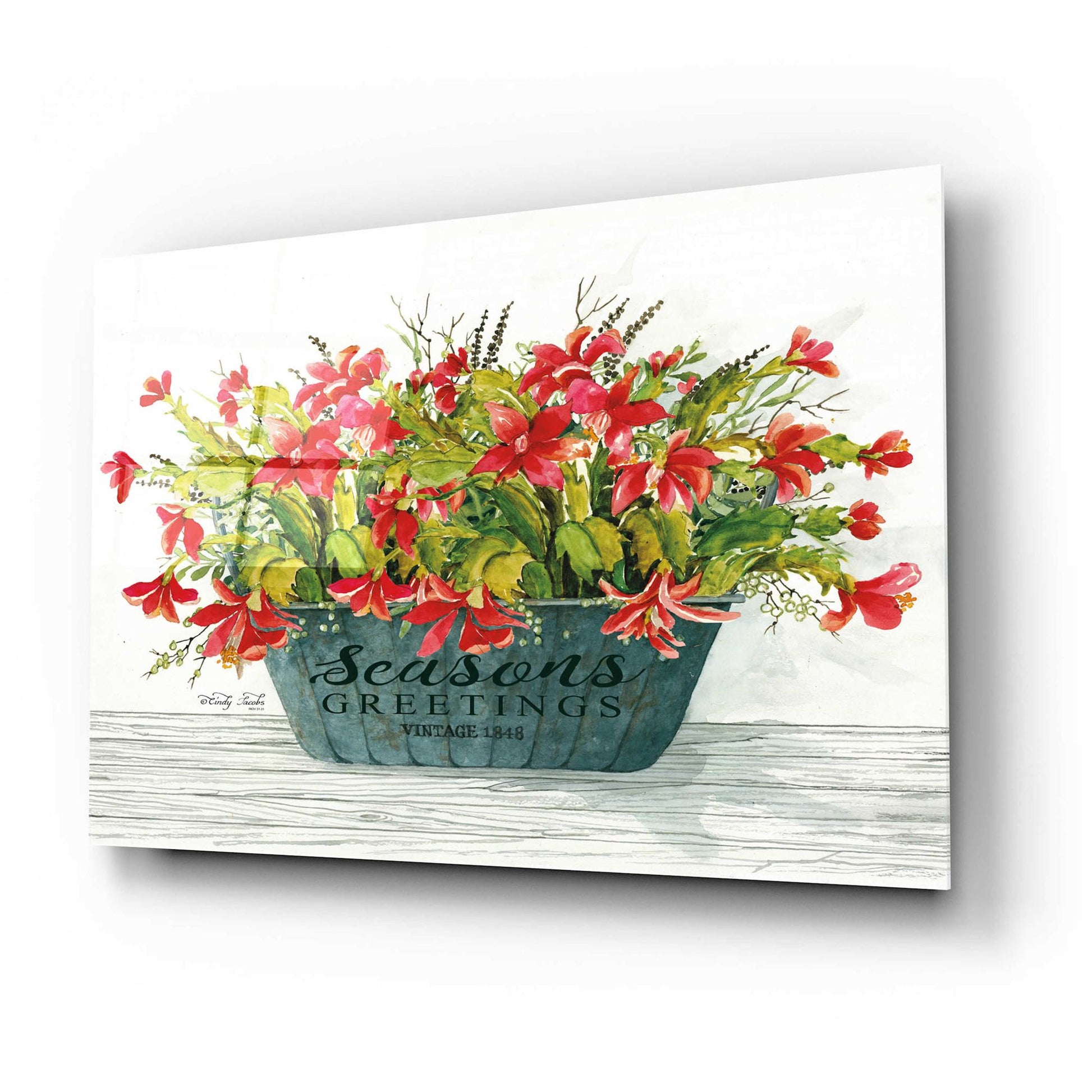 Epic Art 'Seasons Greetings Pot' by Cindy Jacobs, Acrylic Glass Wall Art,24x16