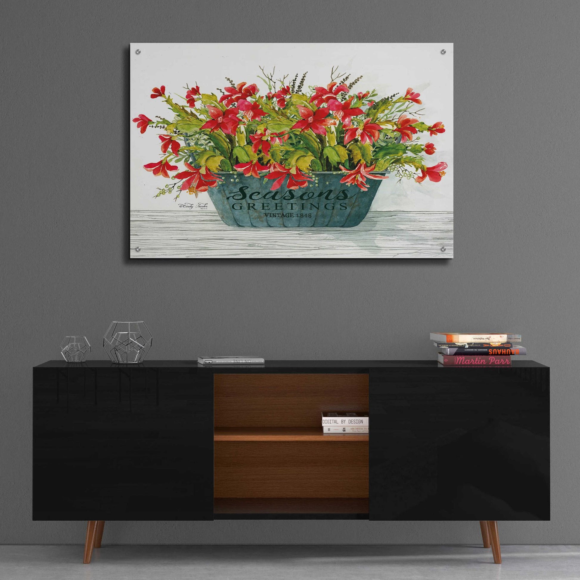 Epic Art 'Seasons Greetings Pot' by Cindy Jacobs, Acrylic Glass Wall Art,36x24