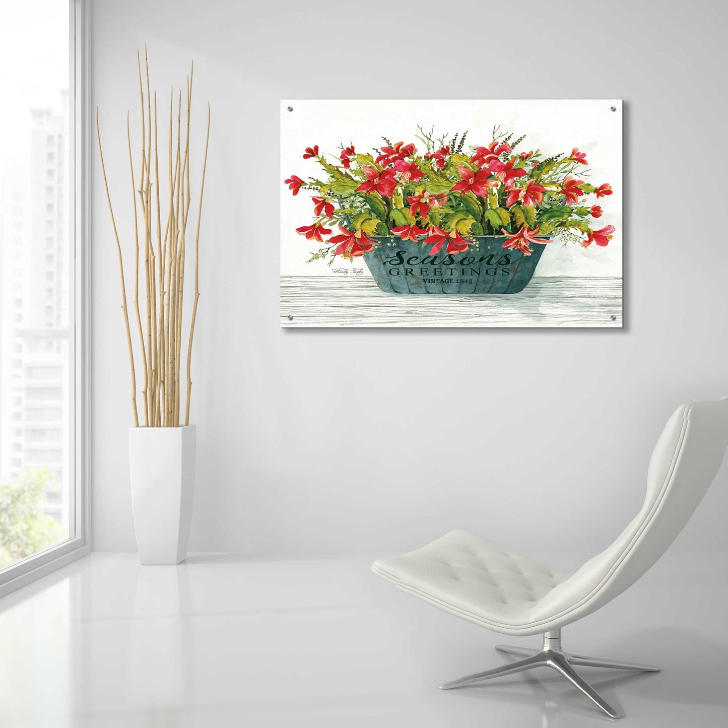 Epic Art 'Seasons Greetings Pot' by Cindy Jacobs, Acrylic Glass Wall Art,36x24