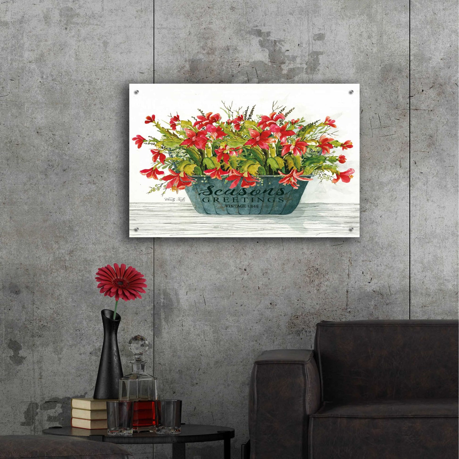 Epic Art 'Seasons Greetings Pot' by Cindy Jacobs, Acrylic Glass Wall Art,36x24