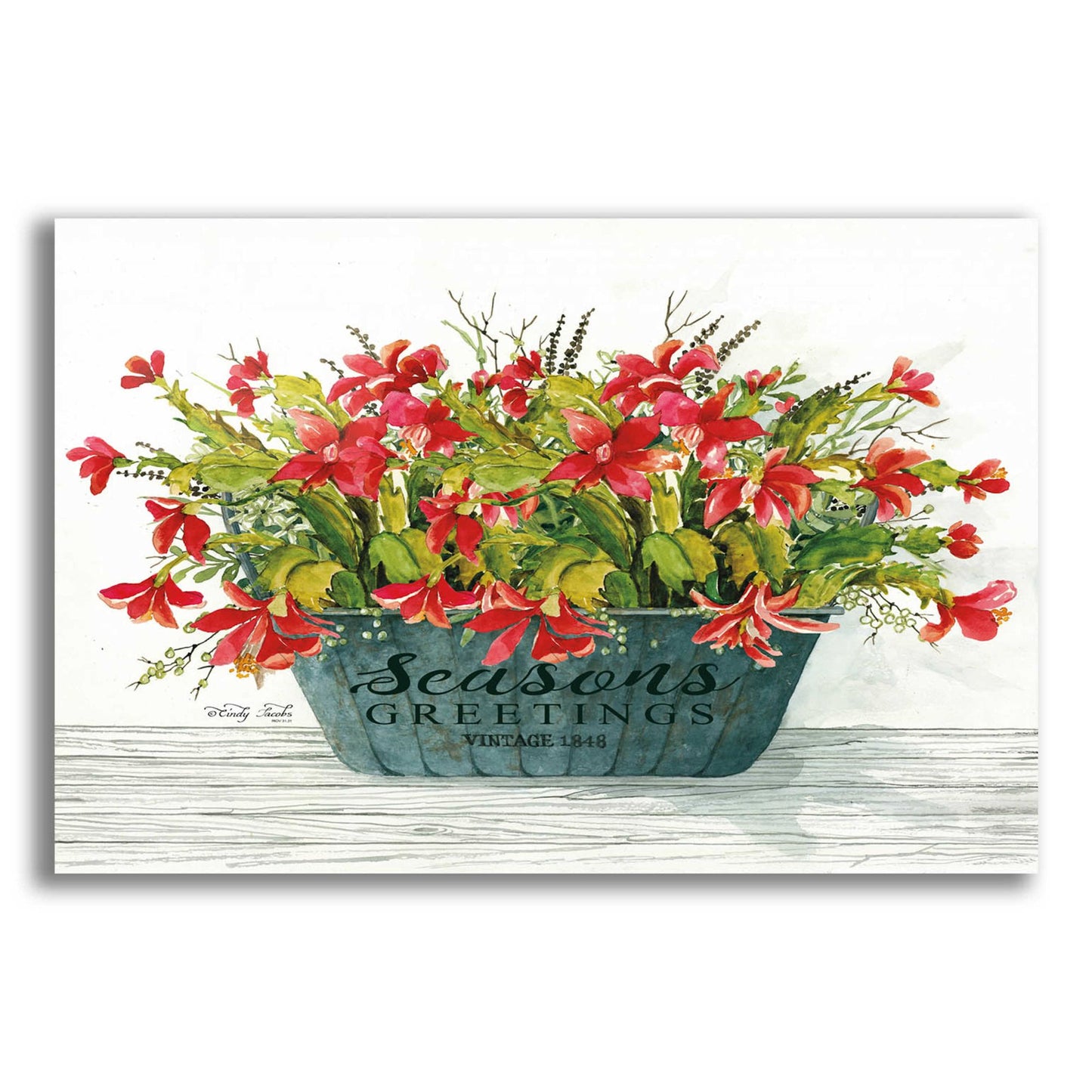 Epic Art 'Seasons Greetings Pot' by Cindy Jacobs, Acrylic Glass Wall Art