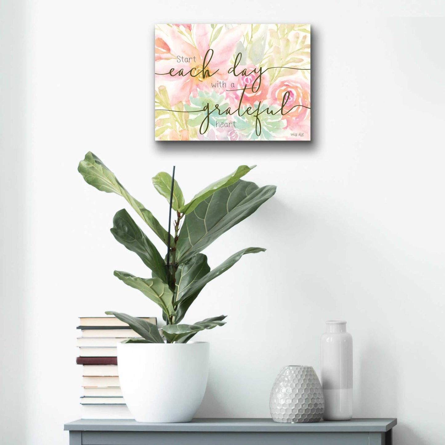 Epic Art 'Floral Grateful Heart' by Cindy Jacobs, Acrylic Glass Wall Art,16x12