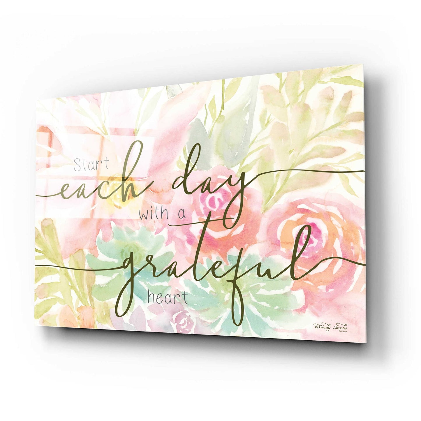 Epic Art 'Floral Grateful Heart' by Cindy Jacobs, Acrylic Glass Wall Art,24x16
