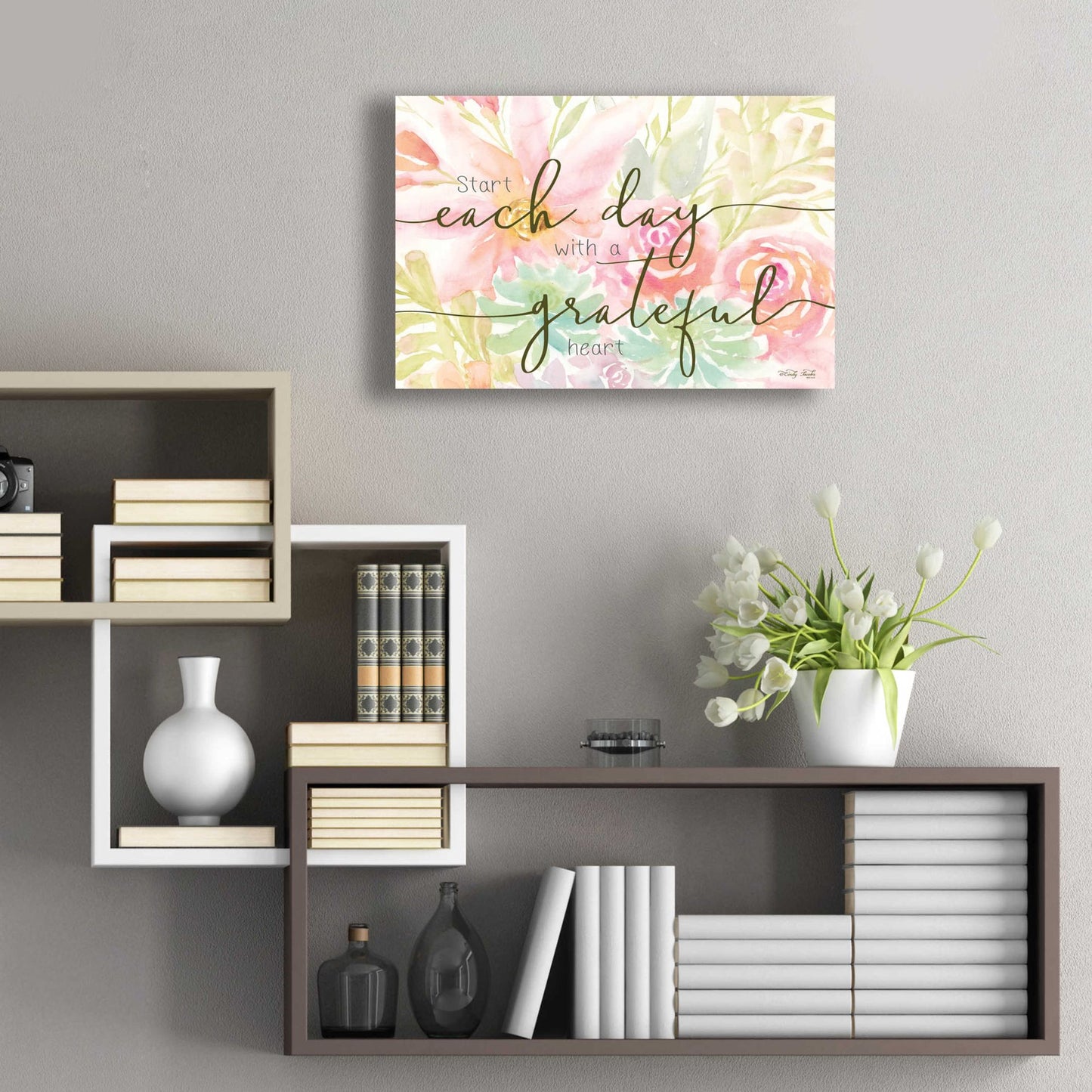 Epic Art 'Floral Grateful Heart' by Cindy Jacobs, Acrylic Glass Wall Art,24x16