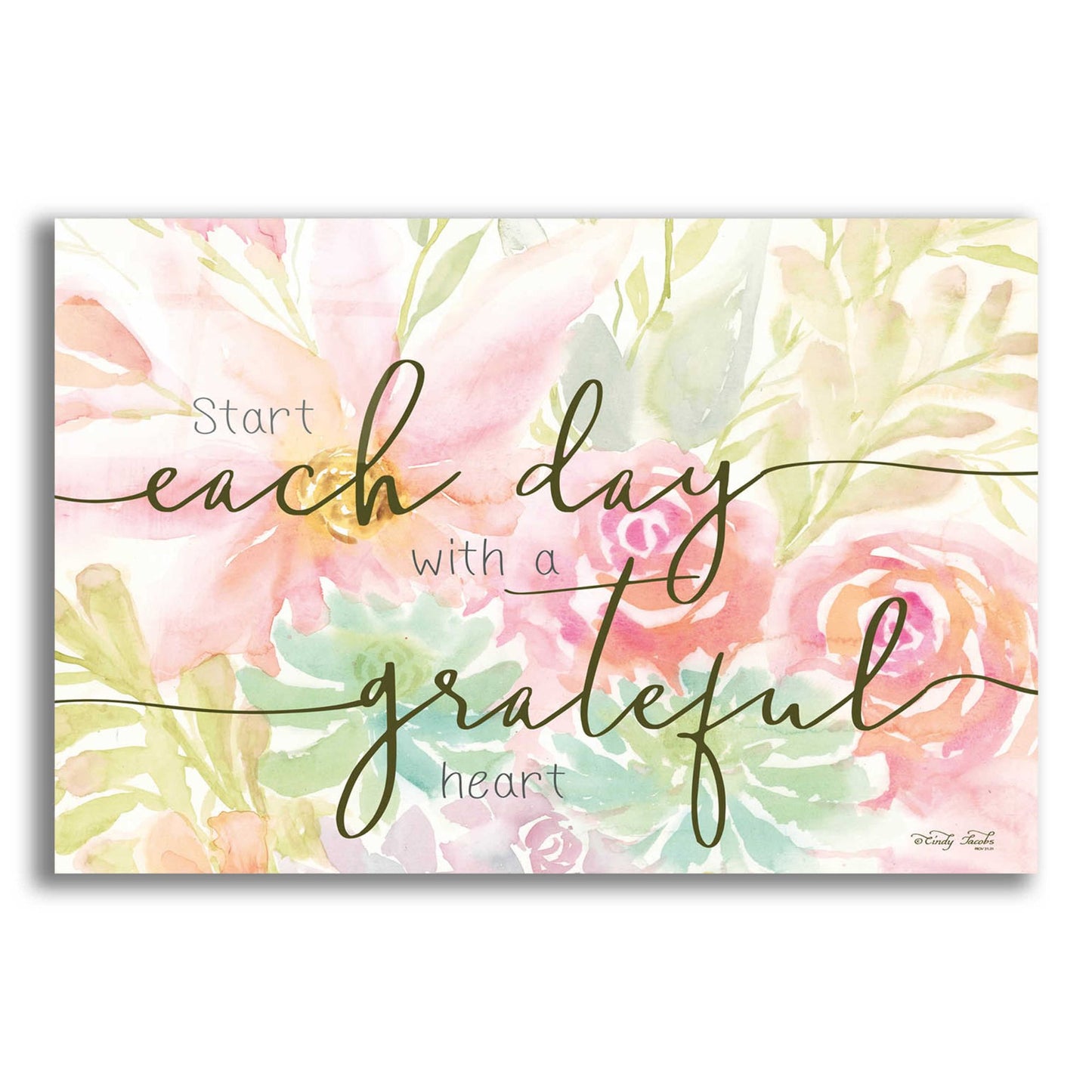 Epic Art 'Floral Grateful Heart' by Cindy Jacobs, Acrylic Glass Wall Art,24x16