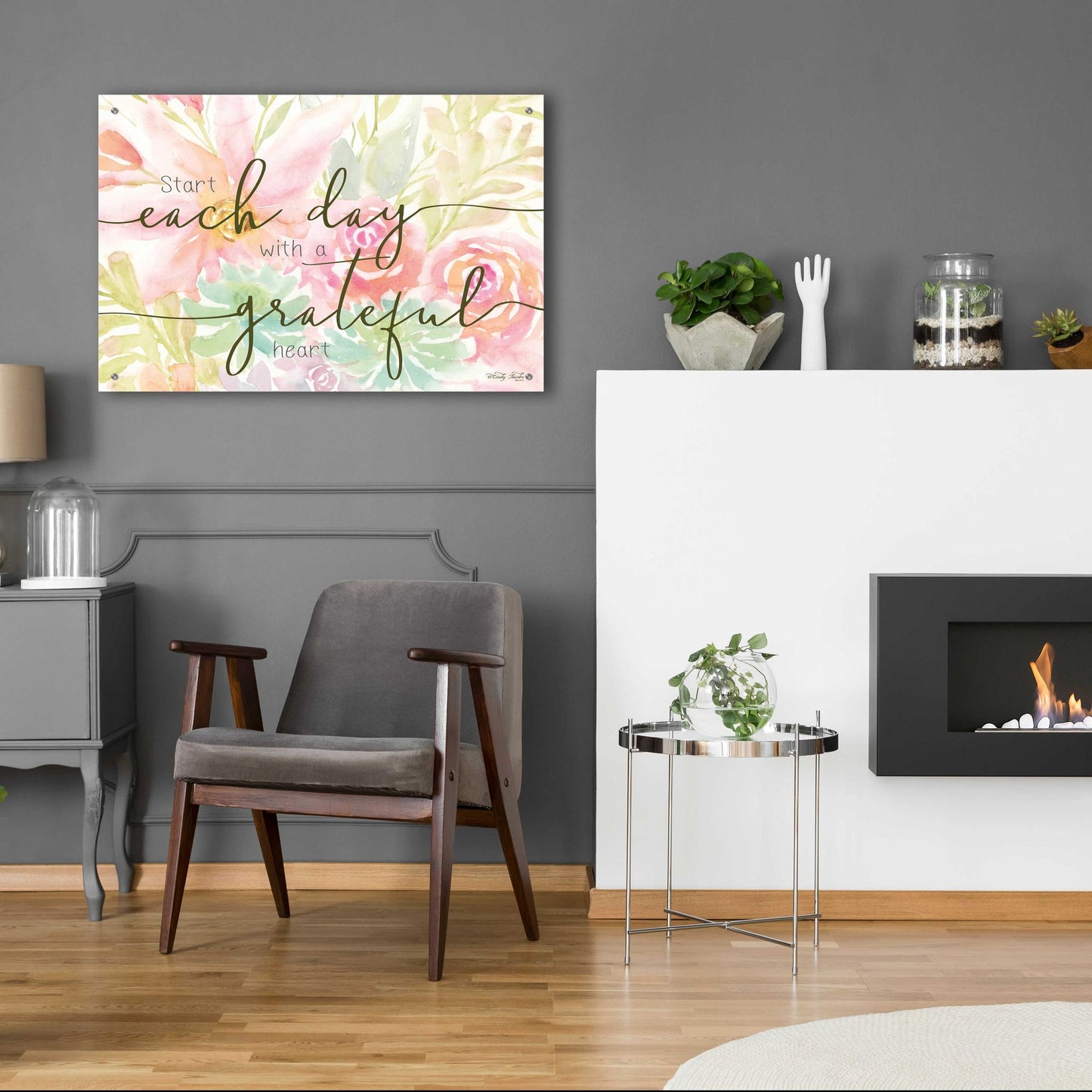 Epic Art 'Floral Grateful Heart' by Cindy Jacobs, Acrylic Glass Wall Art,36x24