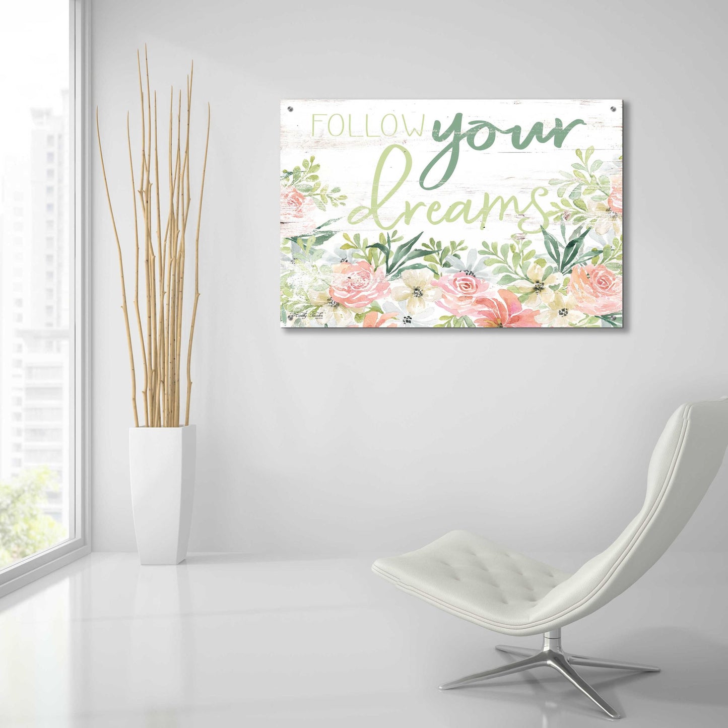 Epic Art 'Floral Follow Your Dreams' by Cindy Jacobs, Acrylic Glass Wall Art,36x24