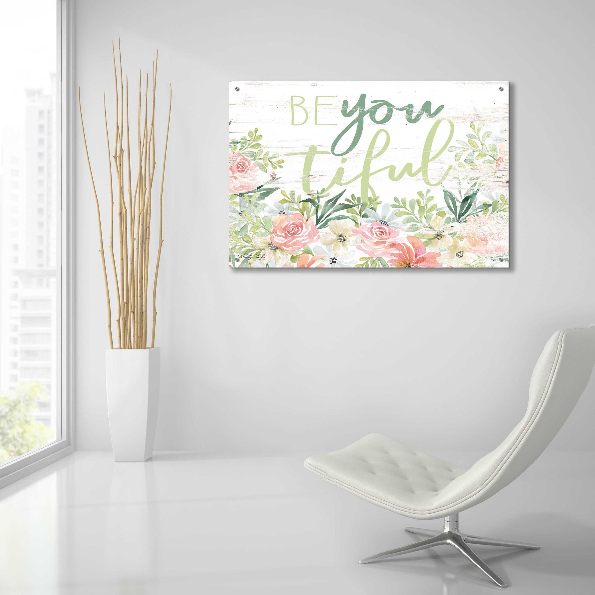 Epic Art 'Floral Be You Tiful' by Cindy Jacobs, Acrylic Glass Wall Art,36x24