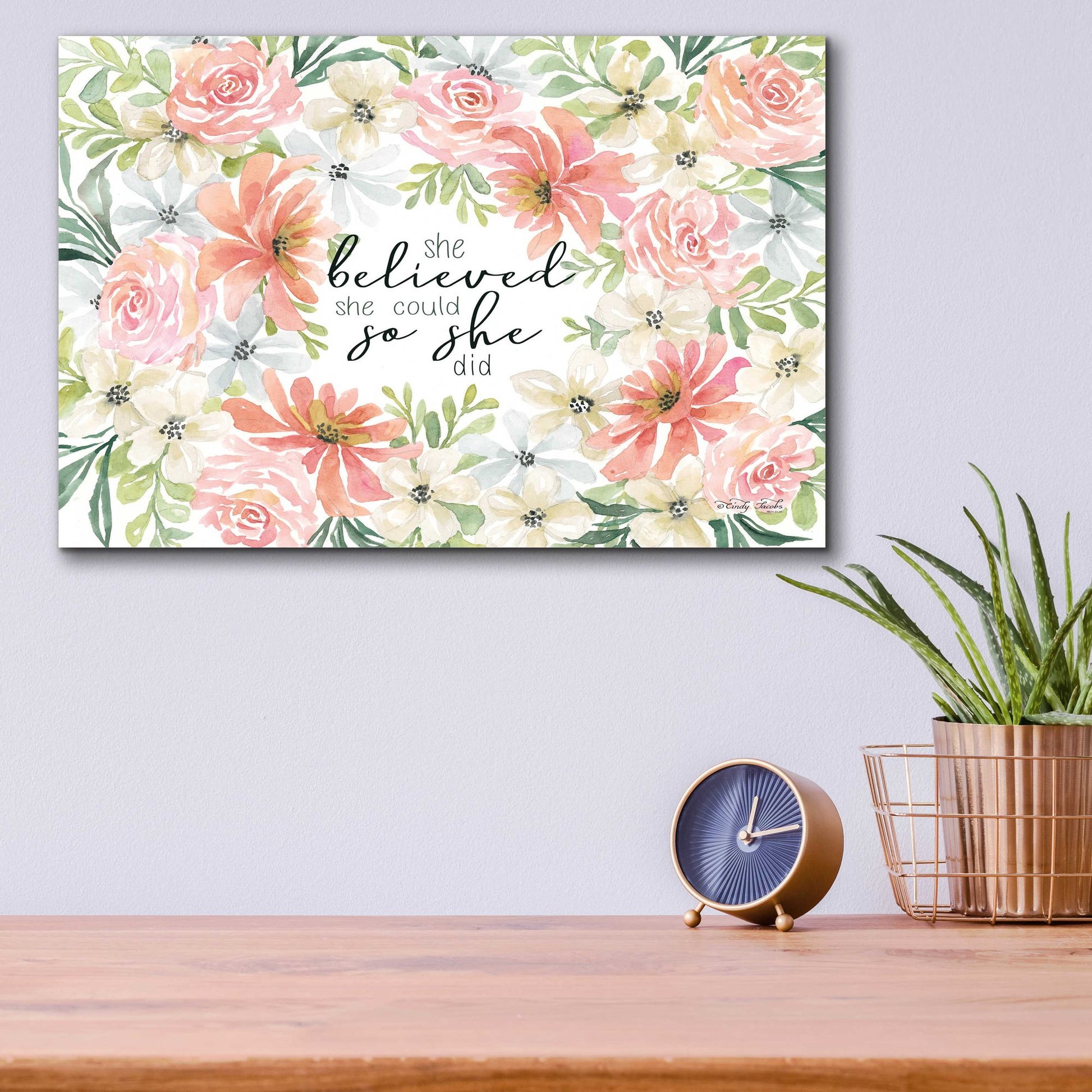 Epic Art 'Floral She Believed' by Cindy Jacobs, Acrylic Glass Wall Art,16x12