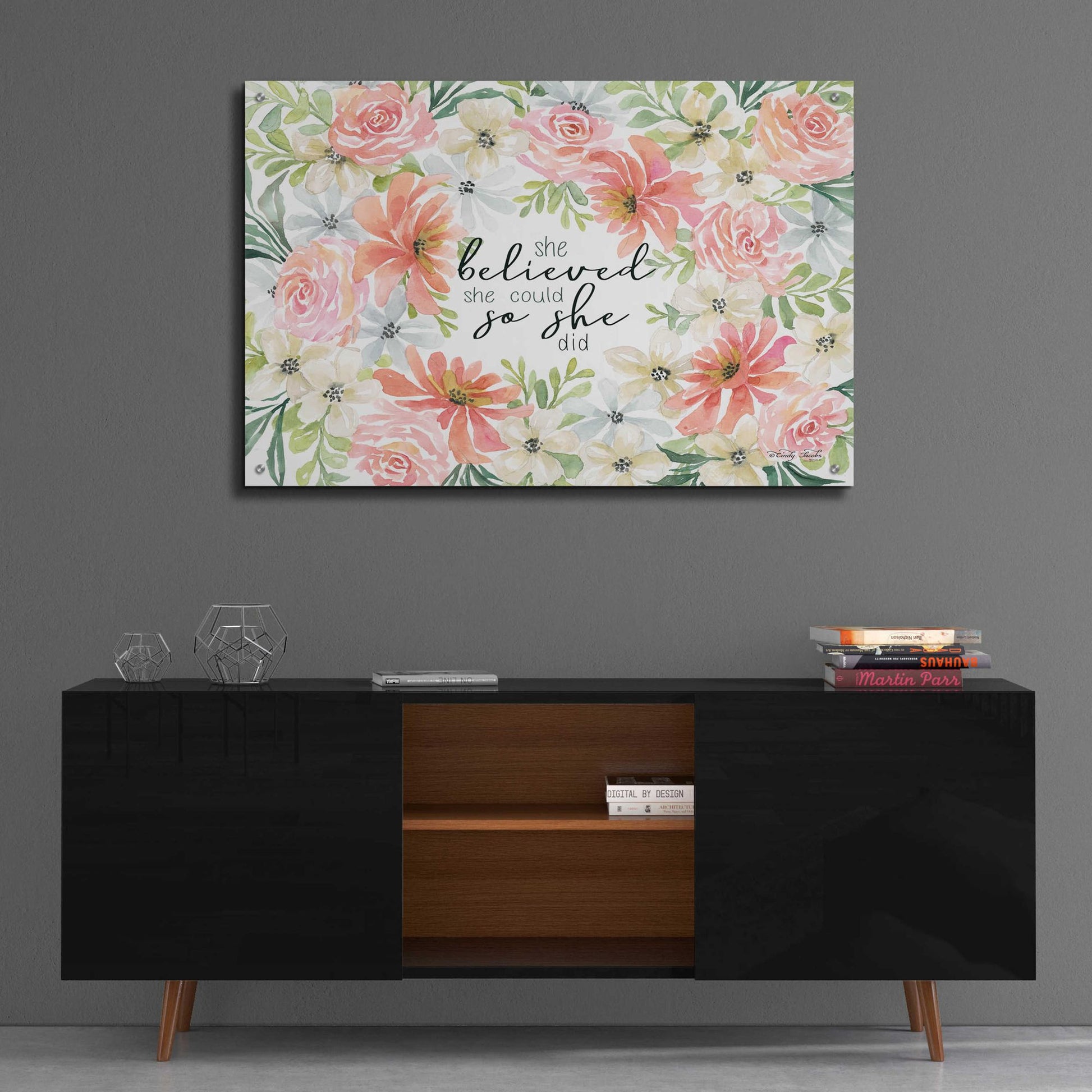 Epic Art 'Floral She Believed' by Cindy Jacobs, Acrylic Glass Wall Art,36x24