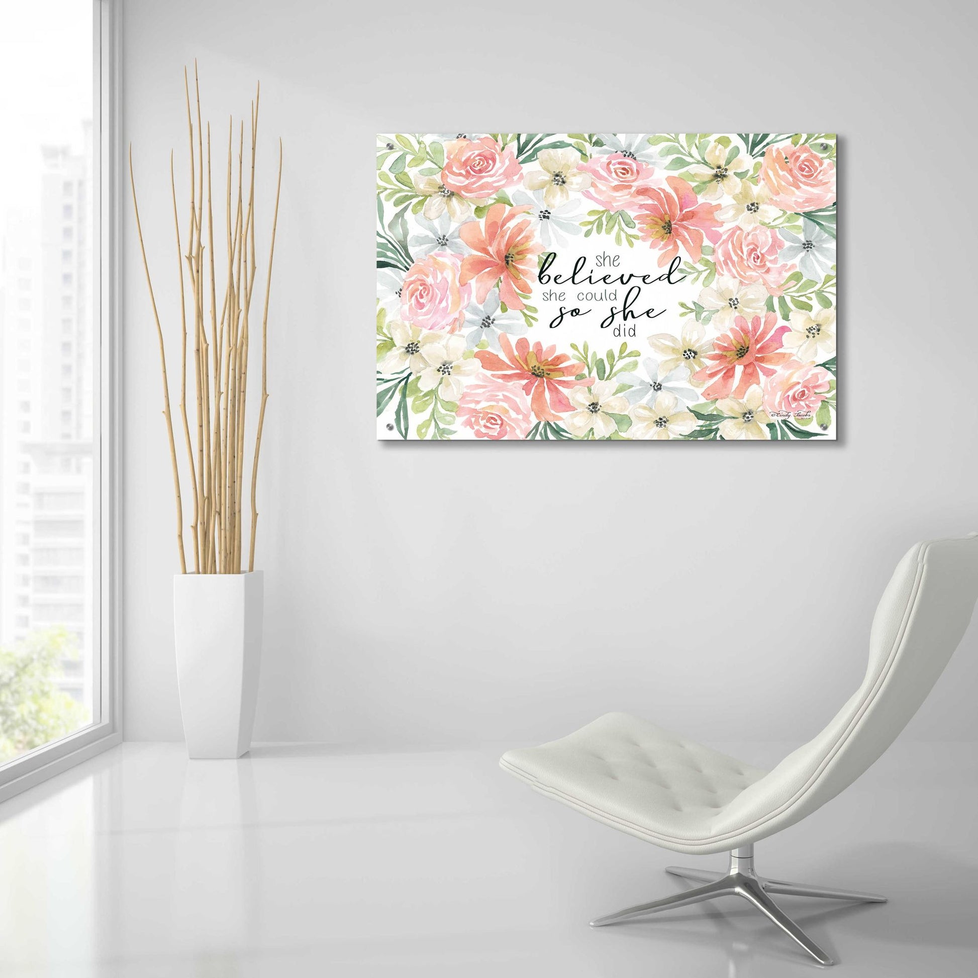 Epic Art 'Floral She Believed' by Cindy Jacobs, Acrylic Glass Wall Art,36x24