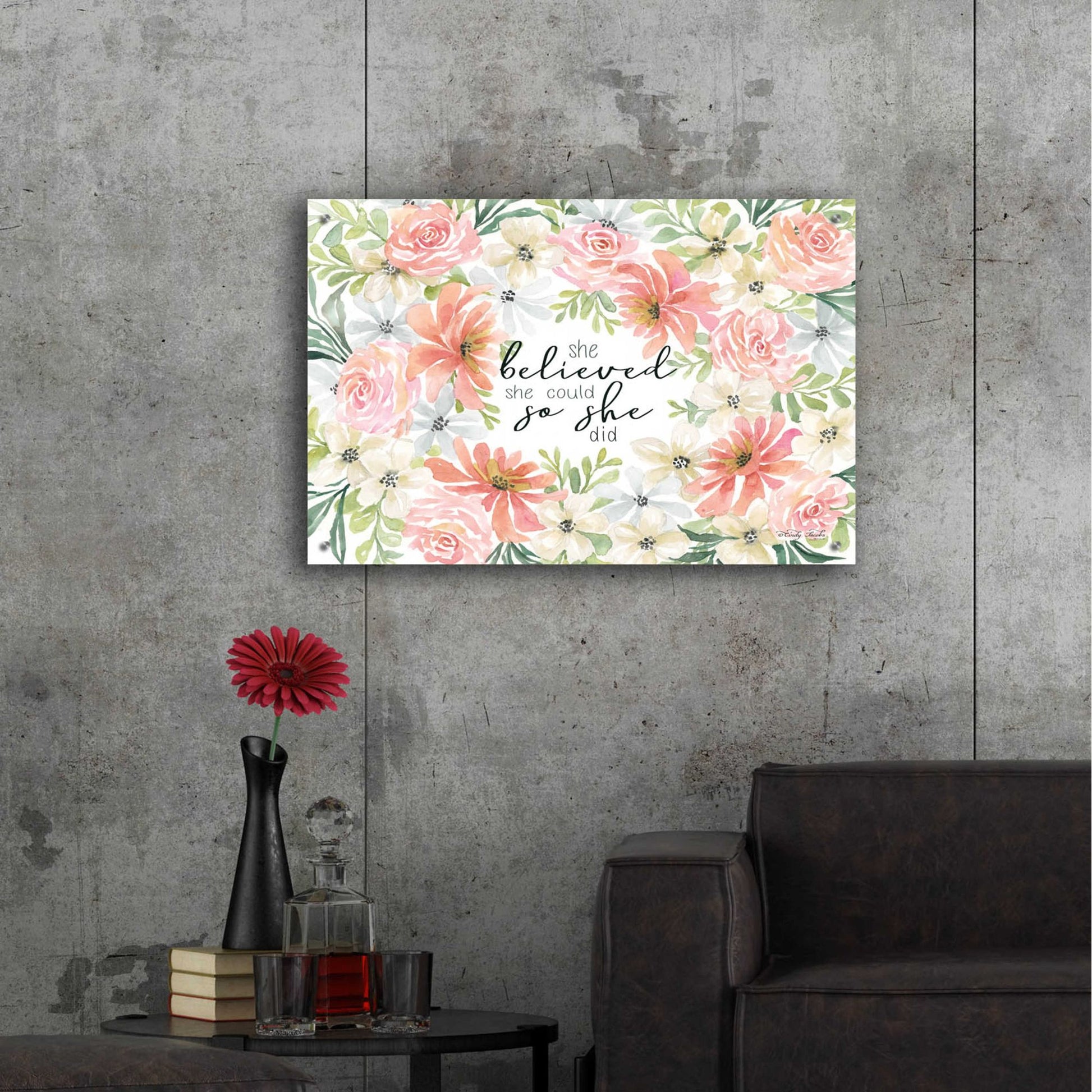 Epic Art 'Floral She Believed' by Cindy Jacobs, Acrylic Glass Wall Art,36x24