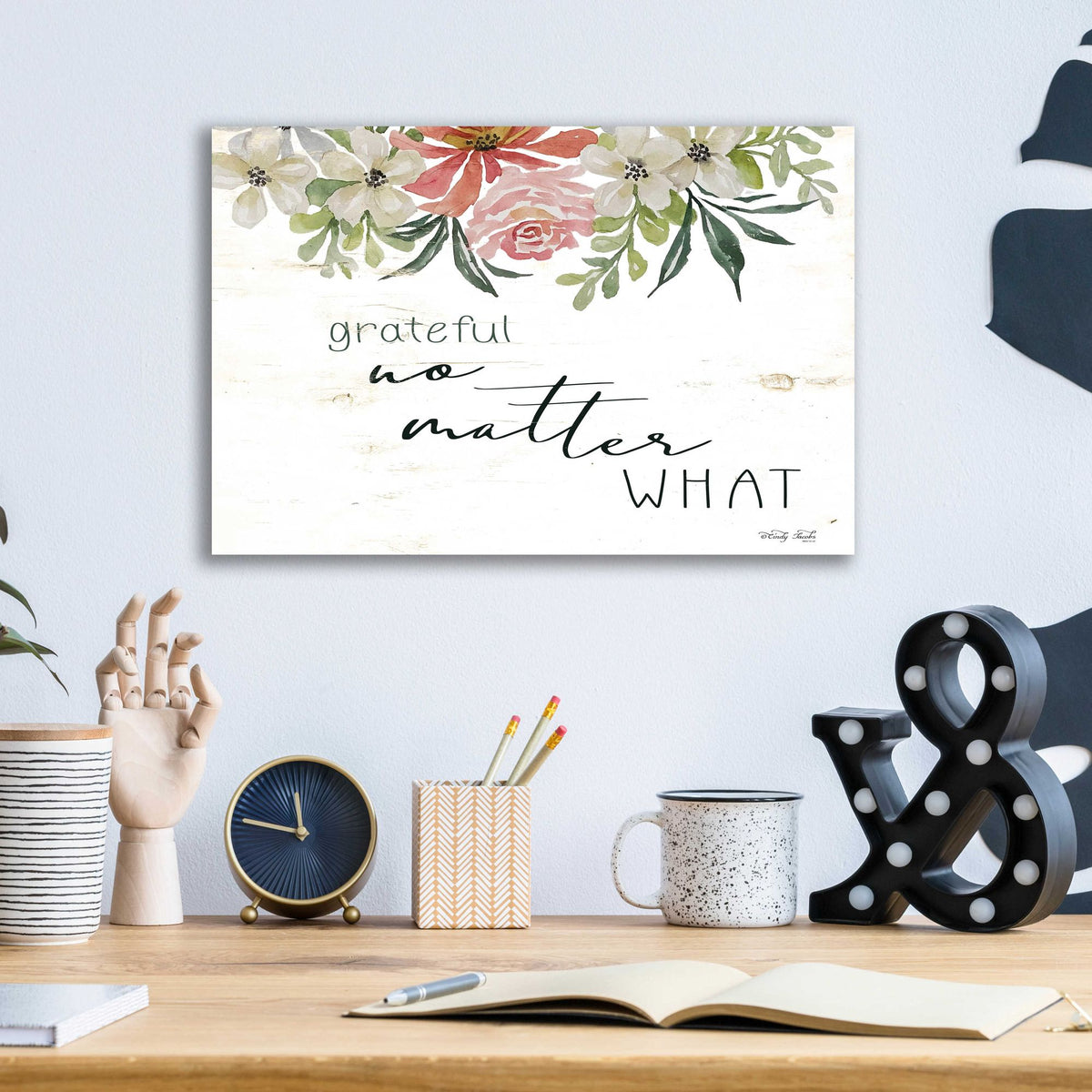 Epic Art 'Grateful No Matter What' by Cindy Jacobs, Acrylic Glass Wall Art,16x12