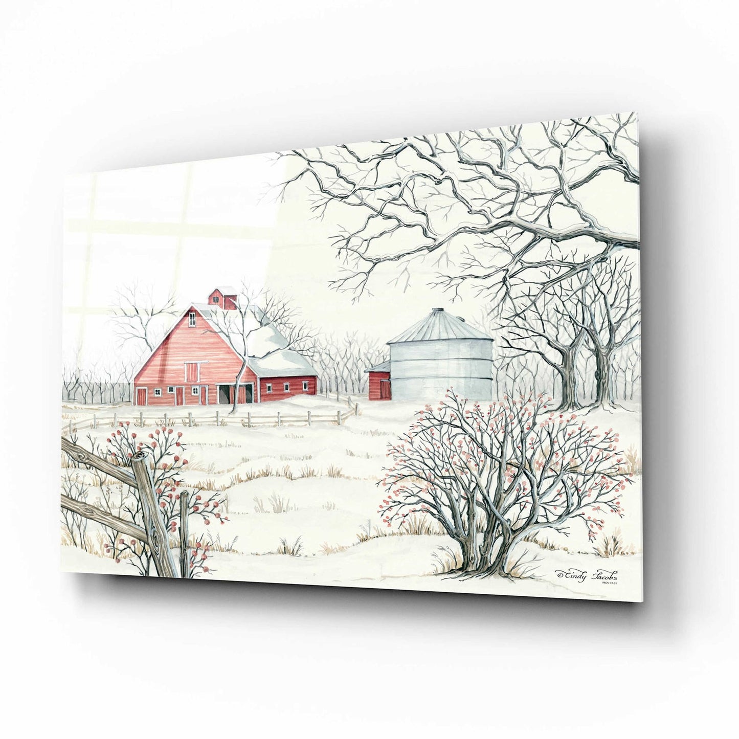 Epic Art 'Winter Barn' by Cindy Jacobs, Acrylic Glass Wall Art,16x12