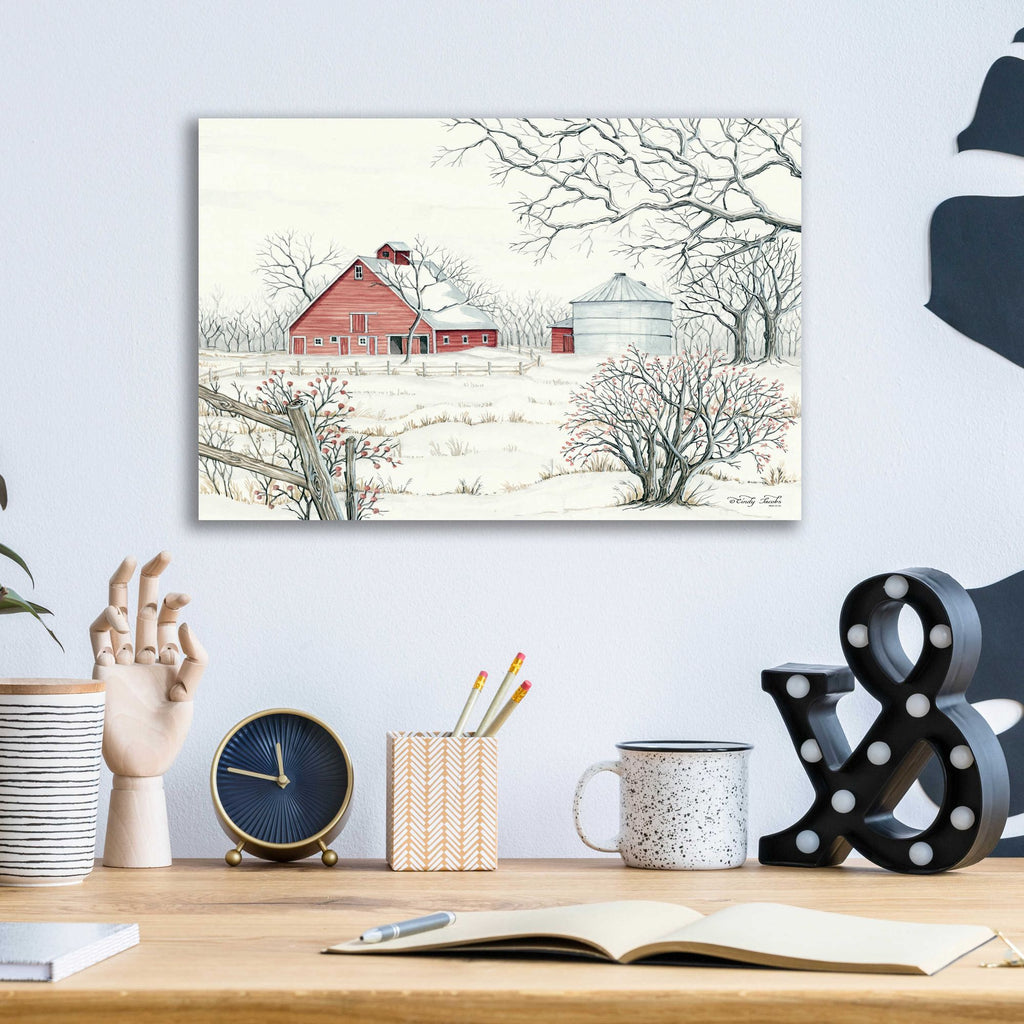 Epic Art 'Winter Barn' by Cindy Jacobs, Acrylic Glass Wall Art,16x12