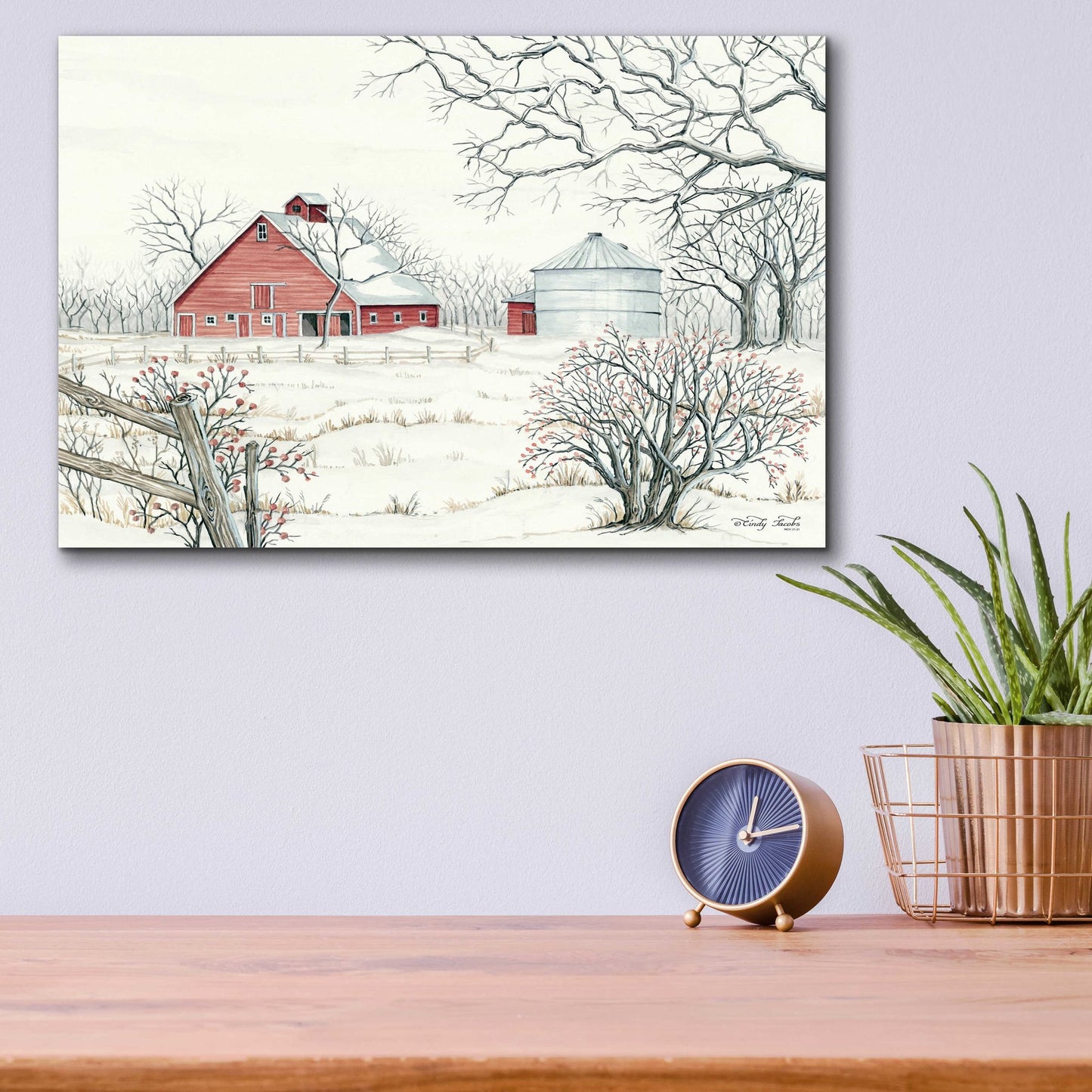 Epic Art 'Winter Barn' by Cindy Jacobs, Acrylic Glass Wall Art,16x12