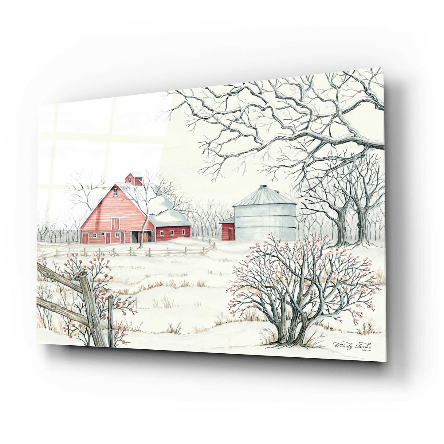 Epic Art 'Winter Barn' by Cindy Jacobs, Acrylic Glass Wall Art,24x16