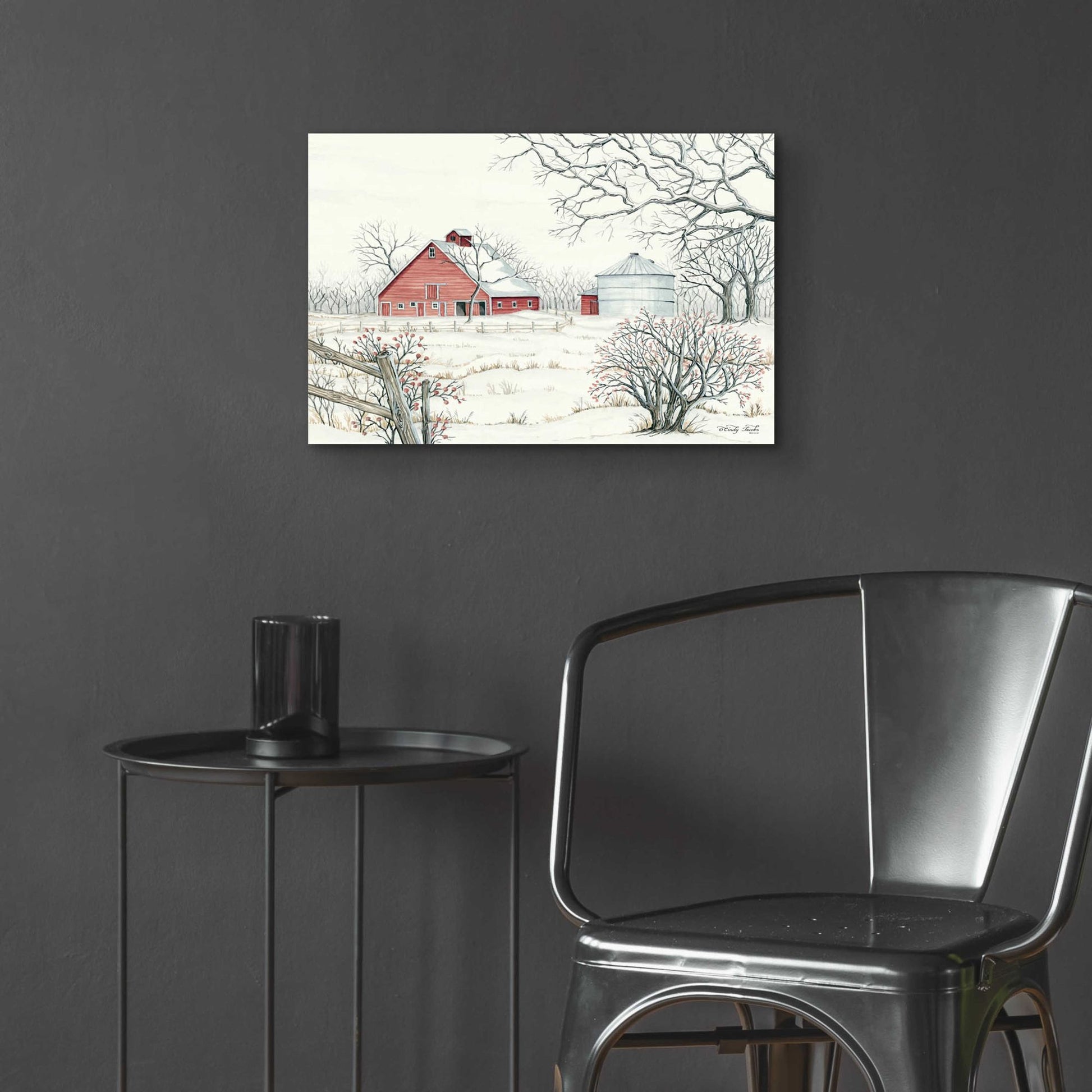 Epic Art 'Winter Barn' by Cindy Jacobs, Acrylic Glass Wall Art,24x16