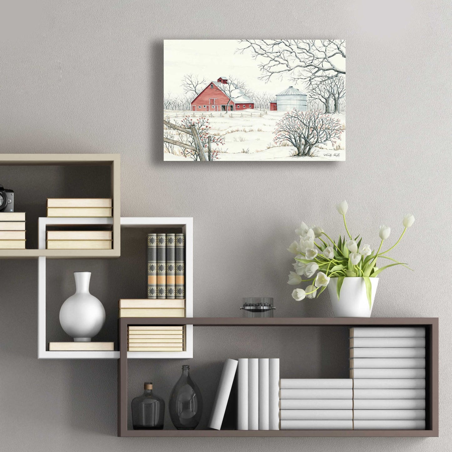 Epic Art 'Winter Barn' by Cindy Jacobs, Acrylic Glass Wall Art,24x16
