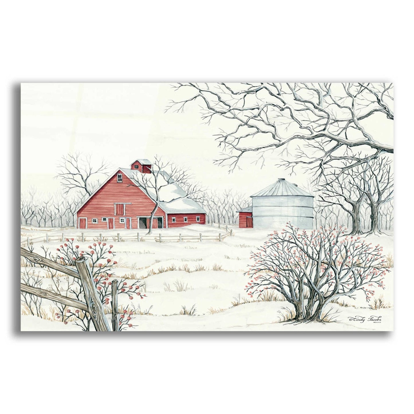 Epic Art 'Winter Barn' by Cindy Jacobs, Acrylic Glass Wall Art,24x16