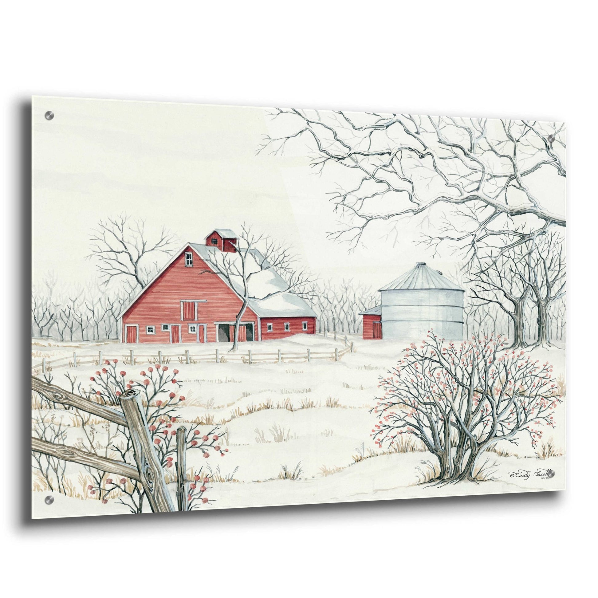 Epic Art 'Winter Barn' by Cindy Jacobs, Acrylic Glass Wall Art,36x24