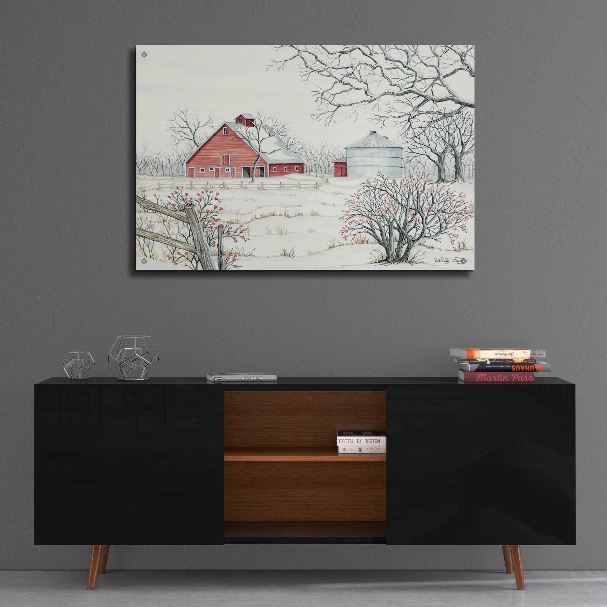 Epic Art 'Winter Barn' by Cindy Jacobs, Acrylic Glass Wall Art,36x24