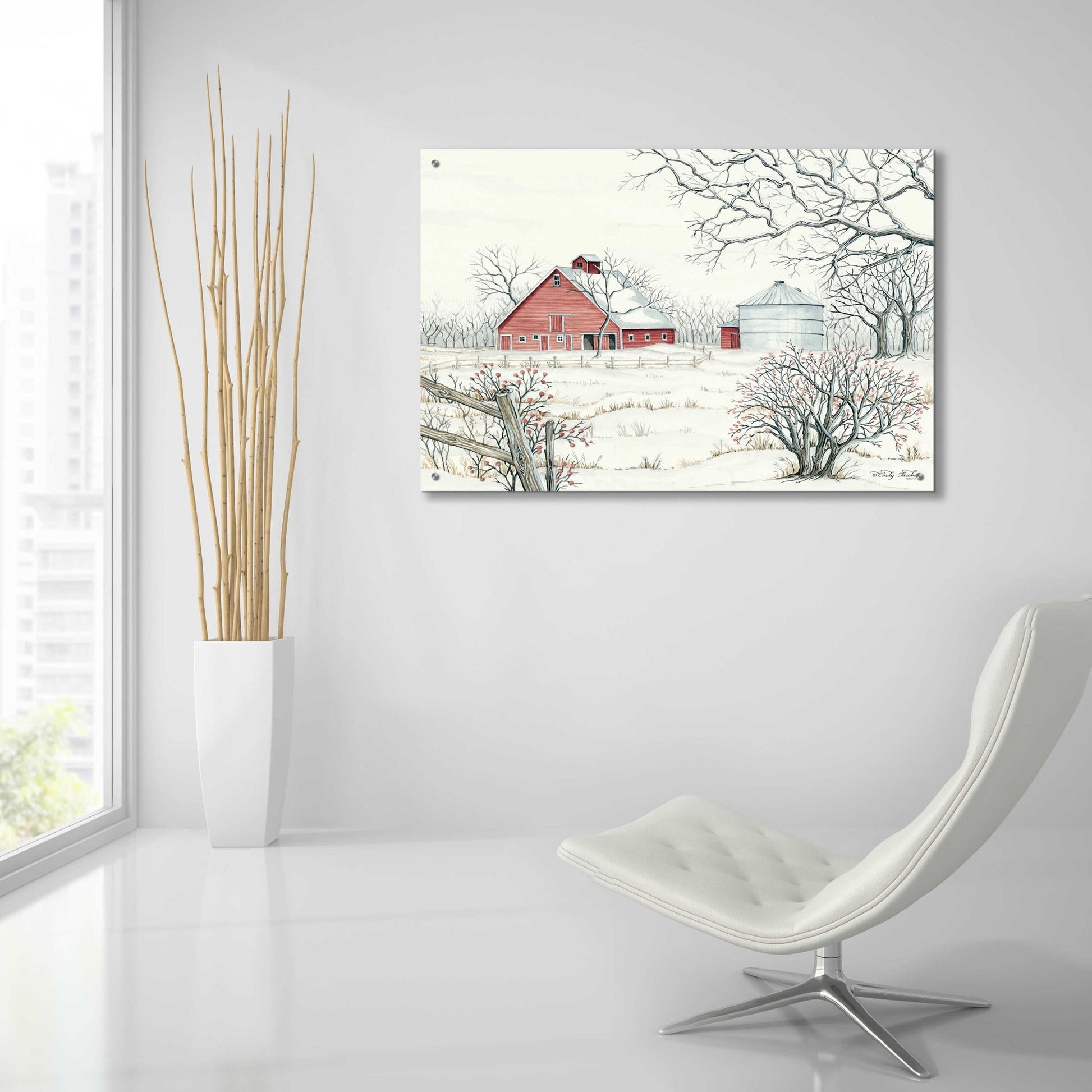 Epic Art 'Winter Barn' by Cindy Jacobs, Acrylic Glass Wall Art,36x24