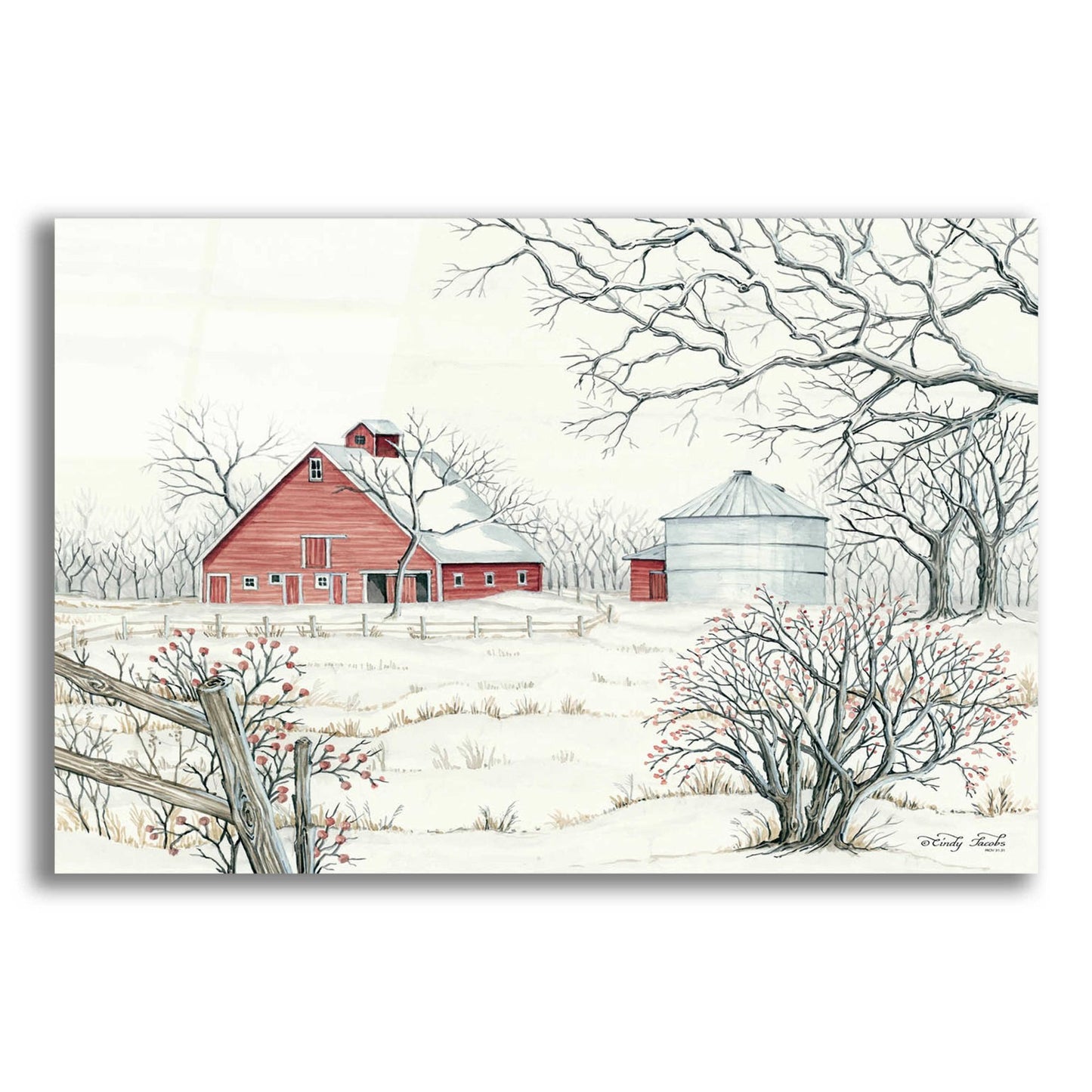 Epic Art 'Winter Barn' by Cindy Jacobs, Acrylic Glass Wall Art