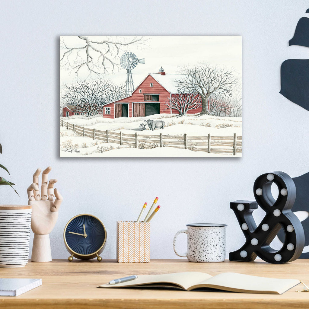 Epic Art 'Winter Barn with Windmill' by Cindy Jacobs, Acrylic Glass Wall Art,16x12