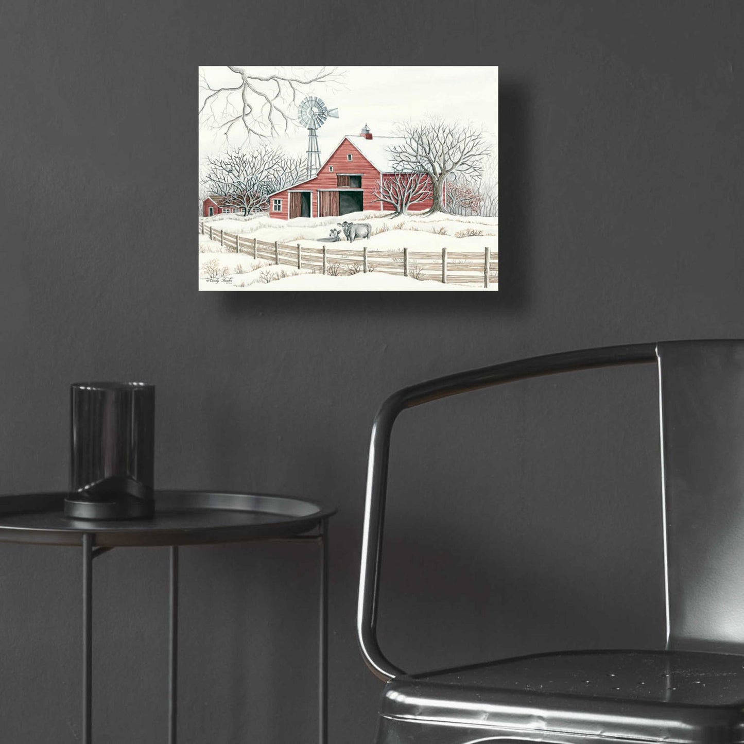 Epic Art 'Winter Barn with Windmill' by Cindy Jacobs, Acrylic Glass Wall Art,16x12