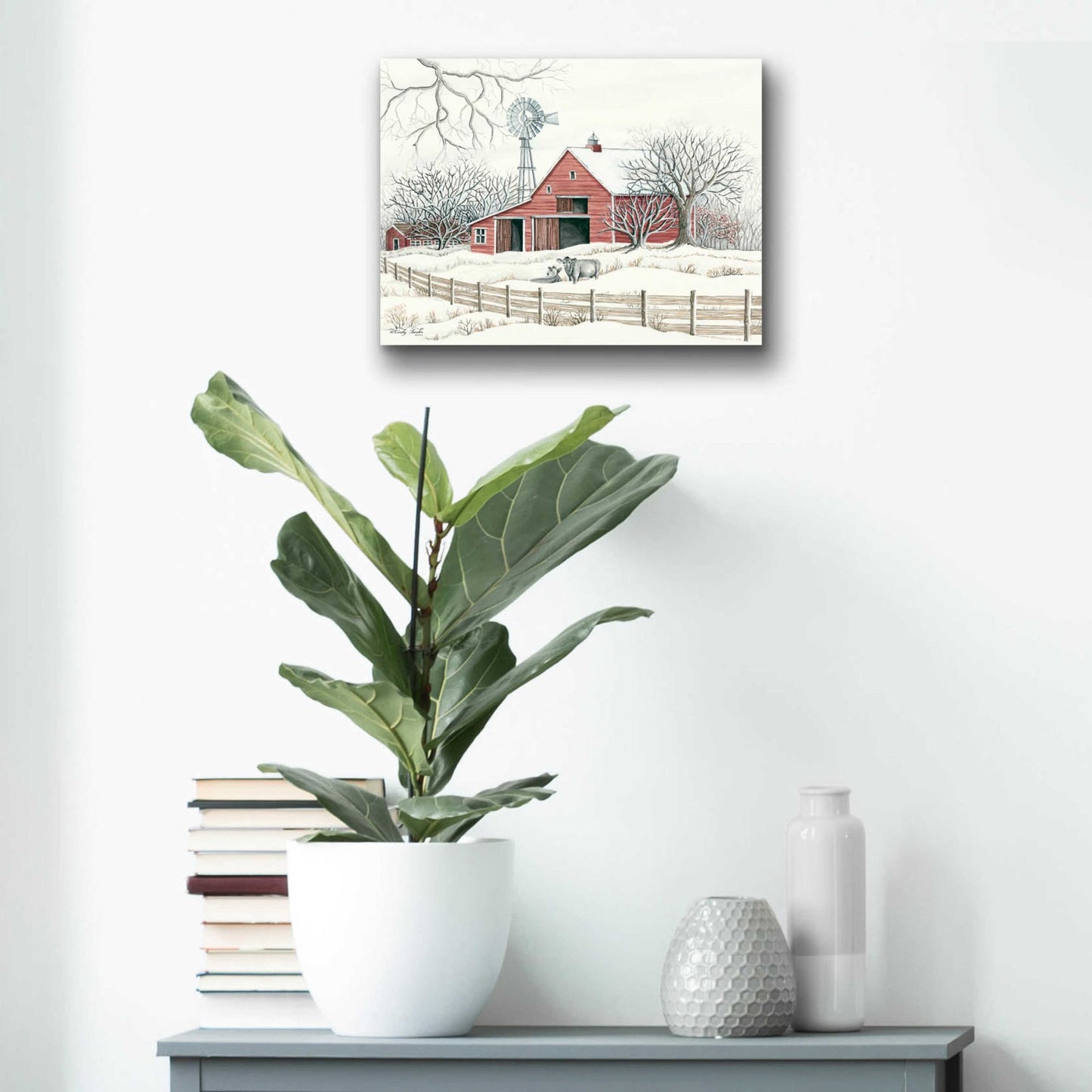 Epic Art 'Winter Barn with Windmill' by Cindy Jacobs, Acrylic Glass Wall Art,16x12