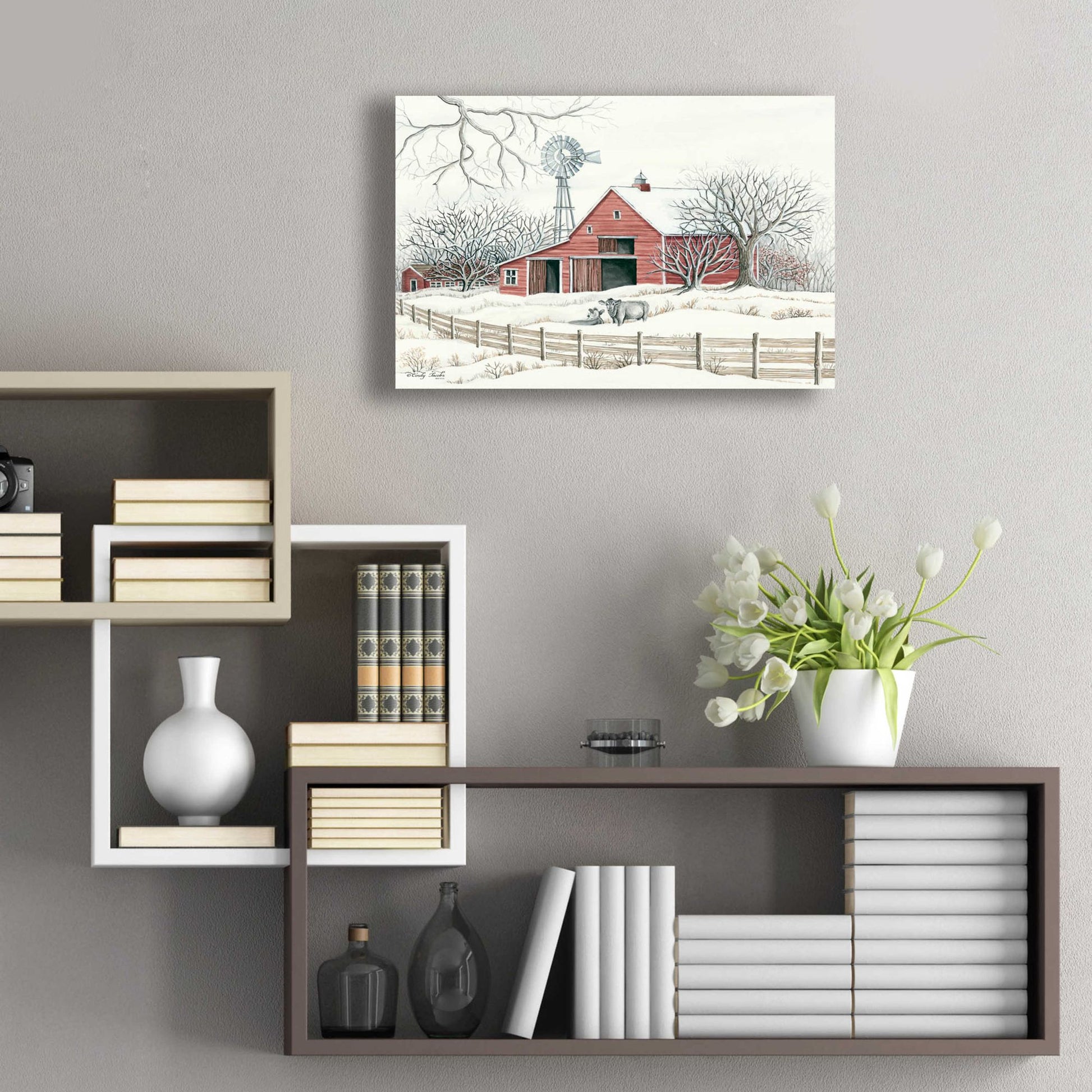 Epic Art 'Winter Barn with Windmill' by Cindy Jacobs, Acrylic Glass Wall Art,24x16