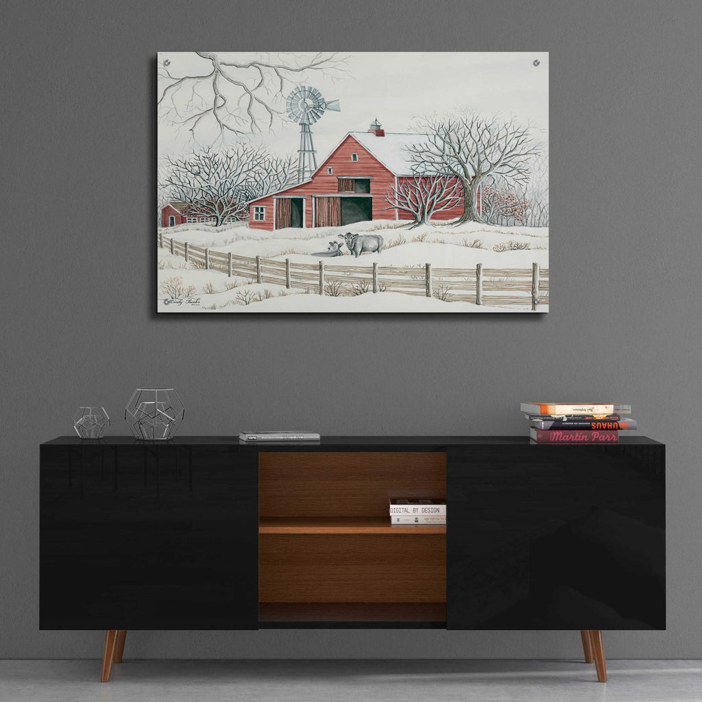 Epic Art 'Winter Barn with Windmill' by Cindy Jacobs, Acrylic Glass Wall Art,36x24
