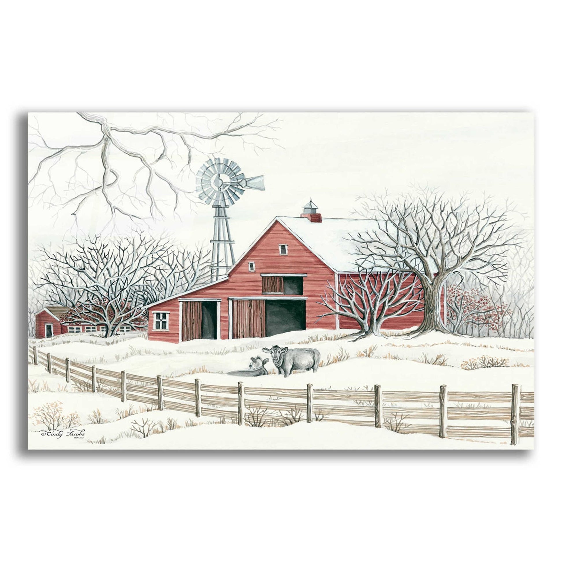 Epic Art 'Winter Barn with Windmill' by Cindy Jacobs, Acrylic Glass Wall Art