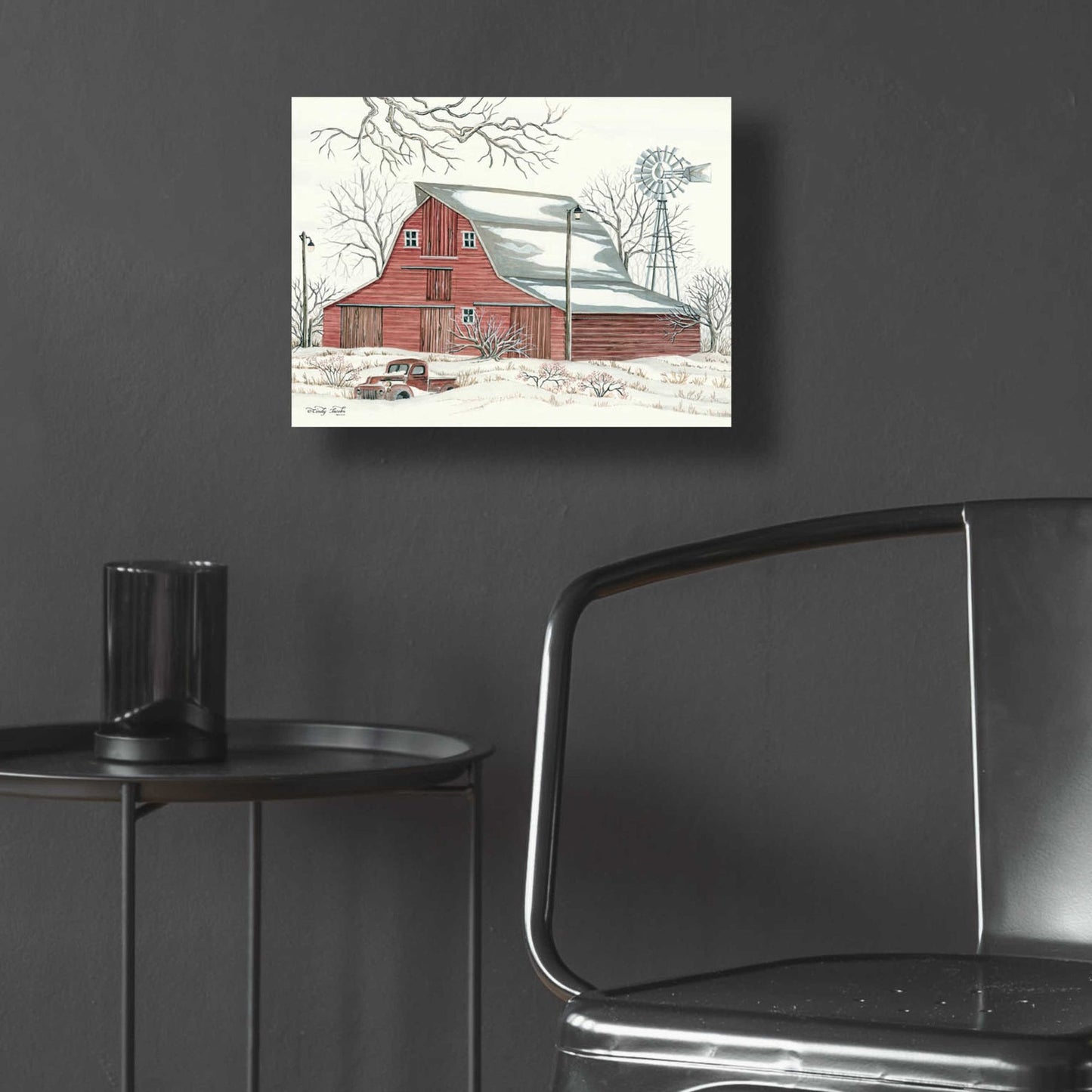 Epic Art 'Winter Barn with Pickup Truck' by Cindy Jacobs, Acrylic Glass Wall Art,16x12