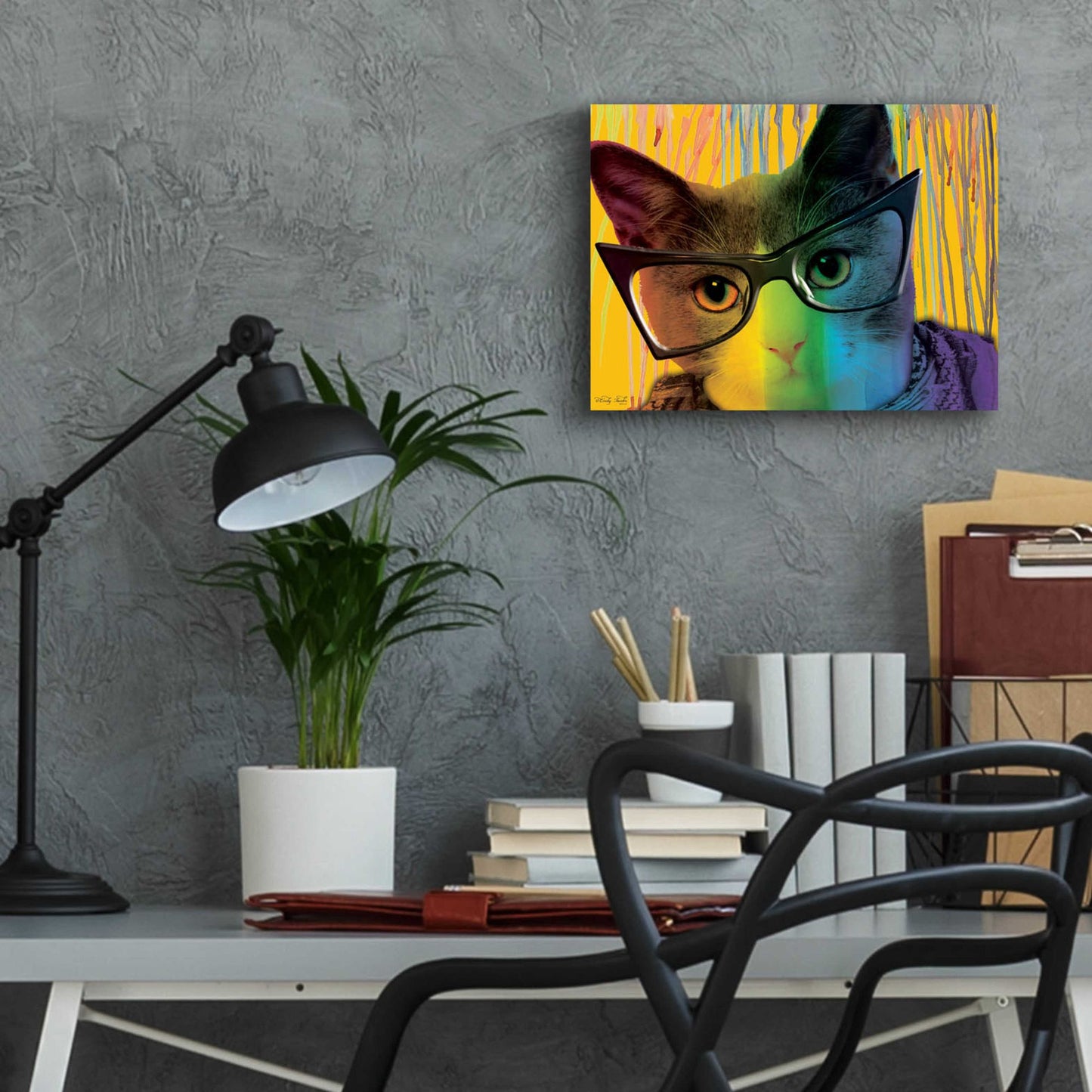 Epic Art 'Cat in Glasses' by Cindy Jacobs, Acrylic Glass Wall Art,16x12