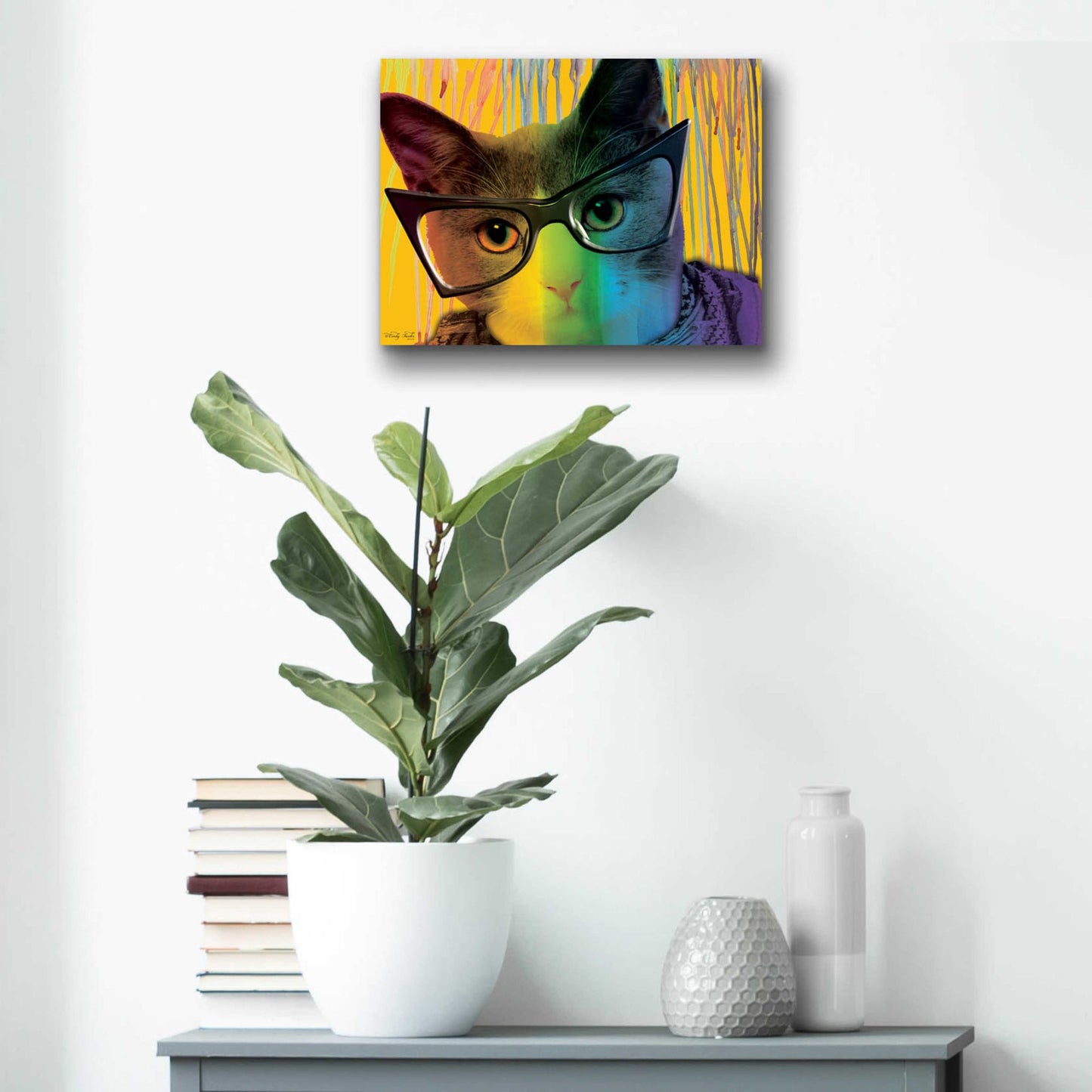 Epic Art 'Cat in Glasses' by Cindy Jacobs, Acrylic Glass Wall Art,16x12