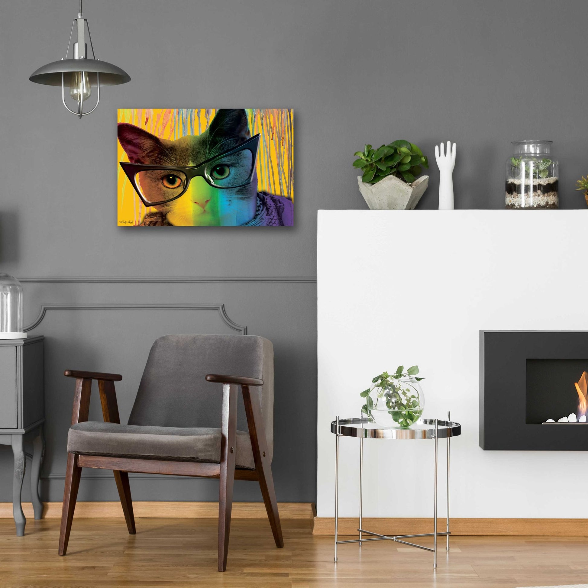 Epic Art 'Cat in Glasses' by Cindy Jacobs, Acrylic Glass Wall Art,24x16