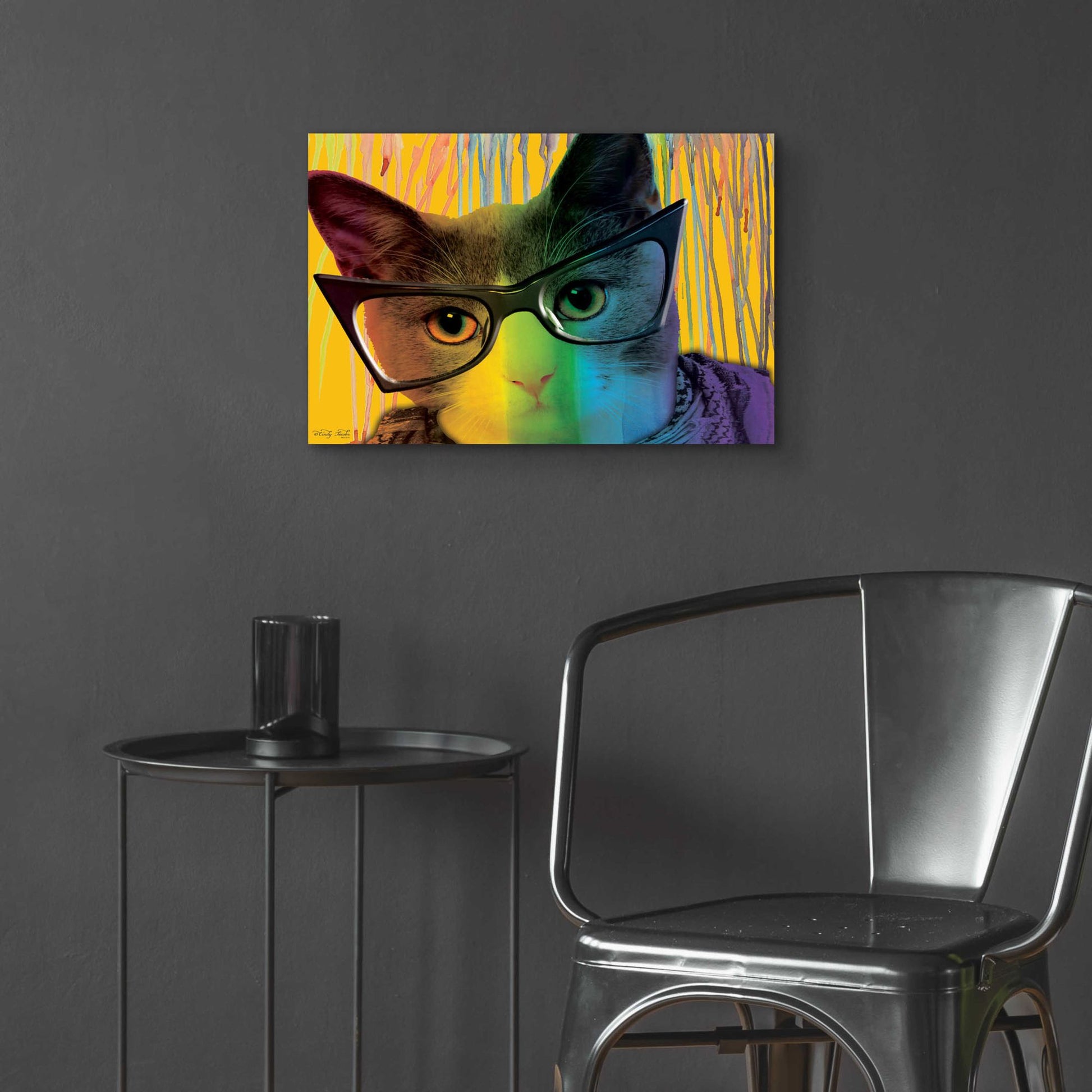 Epic Art 'Cat in Glasses' by Cindy Jacobs, Acrylic Glass Wall Art,24x16