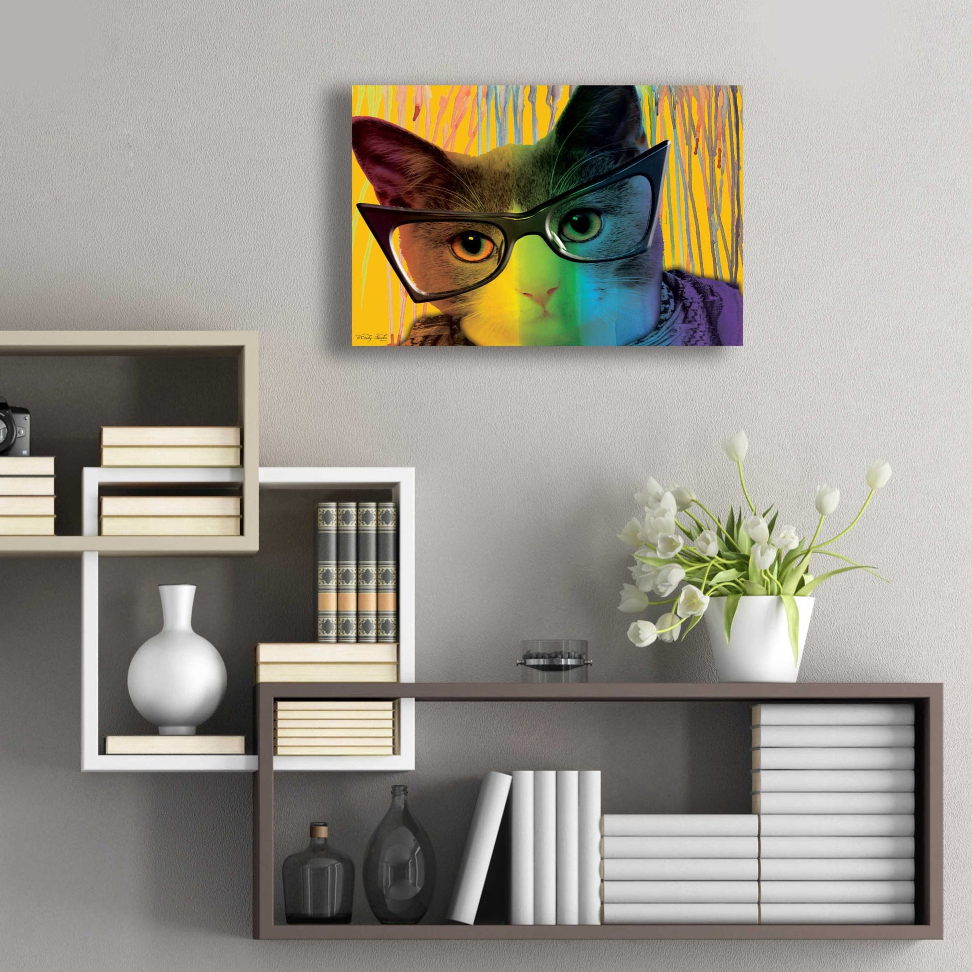 Epic Art 'Cat in Glasses' by Cindy Jacobs, Acrylic Glass Wall Art,24x16