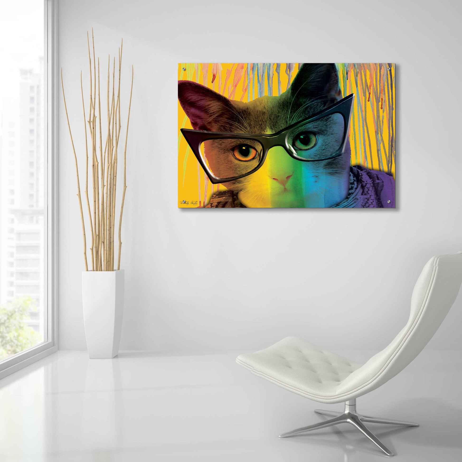 Epic Art 'Cat in Glasses' by Cindy Jacobs, Acrylic Glass Wall Art,36x24