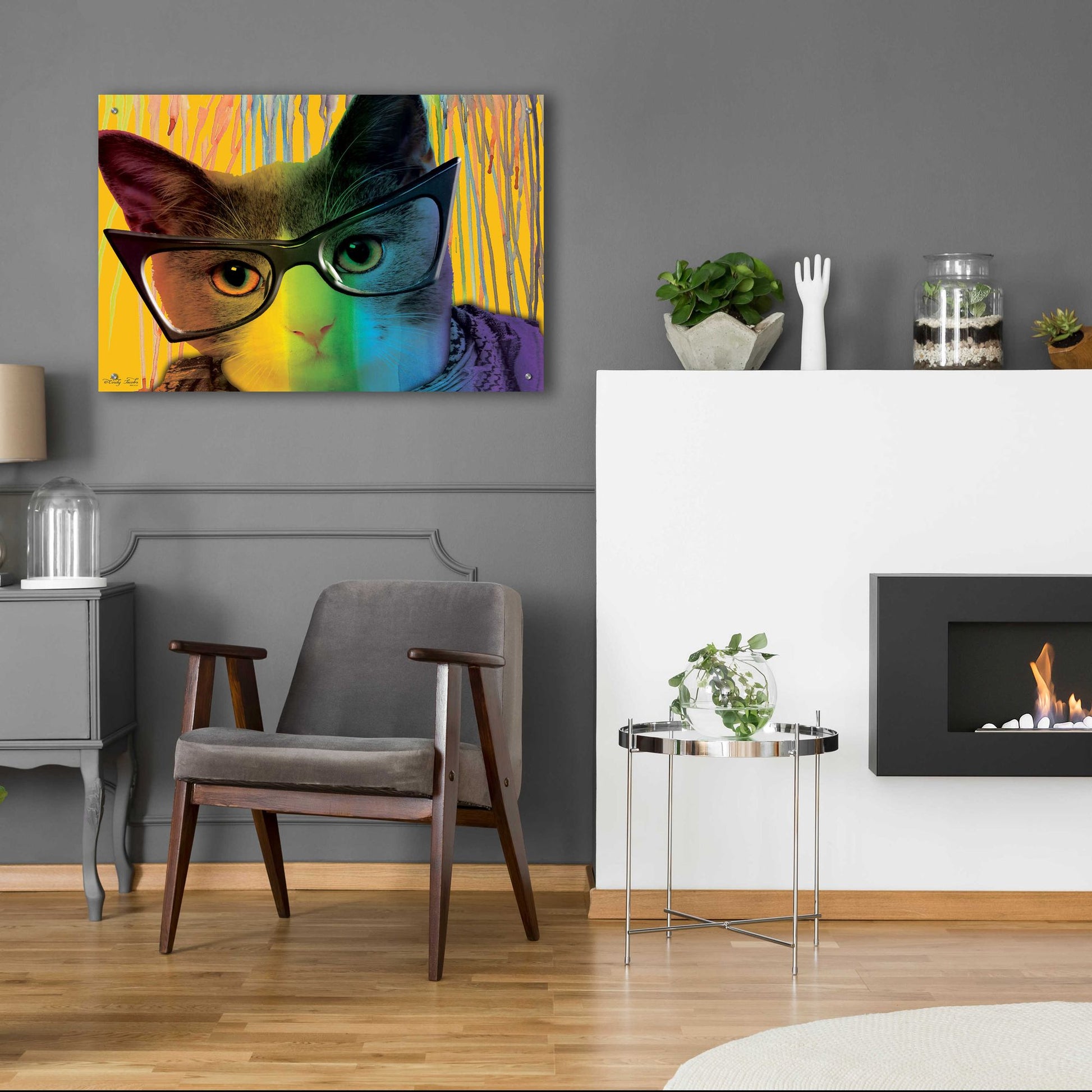 Epic Art 'Cat in Glasses' by Cindy Jacobs, Acrylic Glass Wall Art,36x24