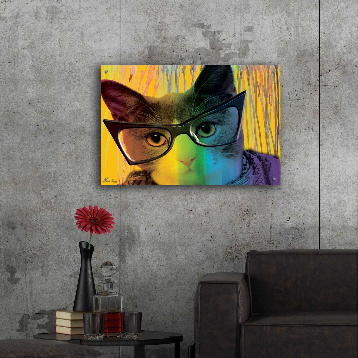 Epic Art 'Cat in Glasses' by Cindy Jacobs, Acrylic Glass Wall Art,36x24