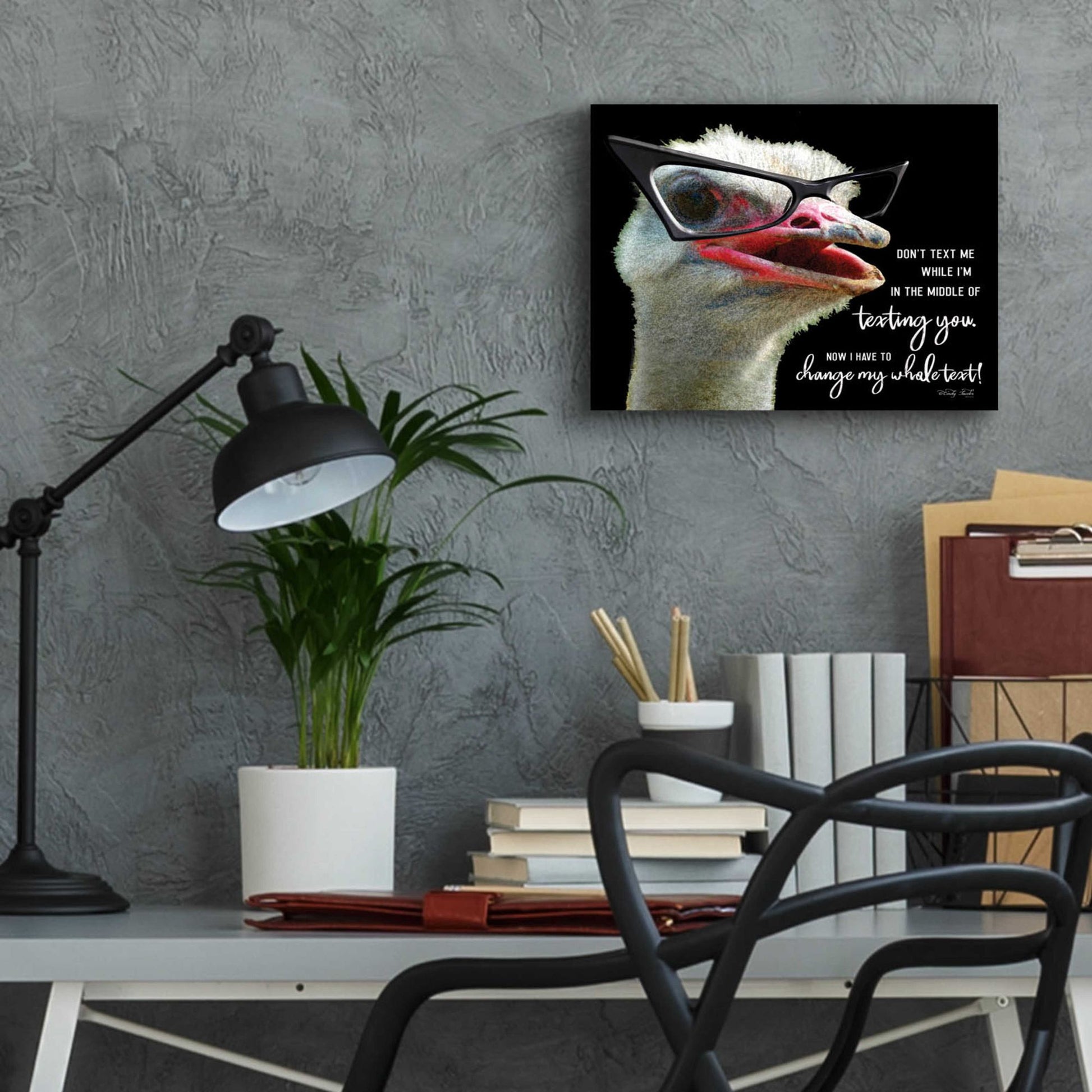 Epic Art 'Ostrich Don't Text Me' by Cindy Jacobs, Acrylic Glass Wall Art,16x12