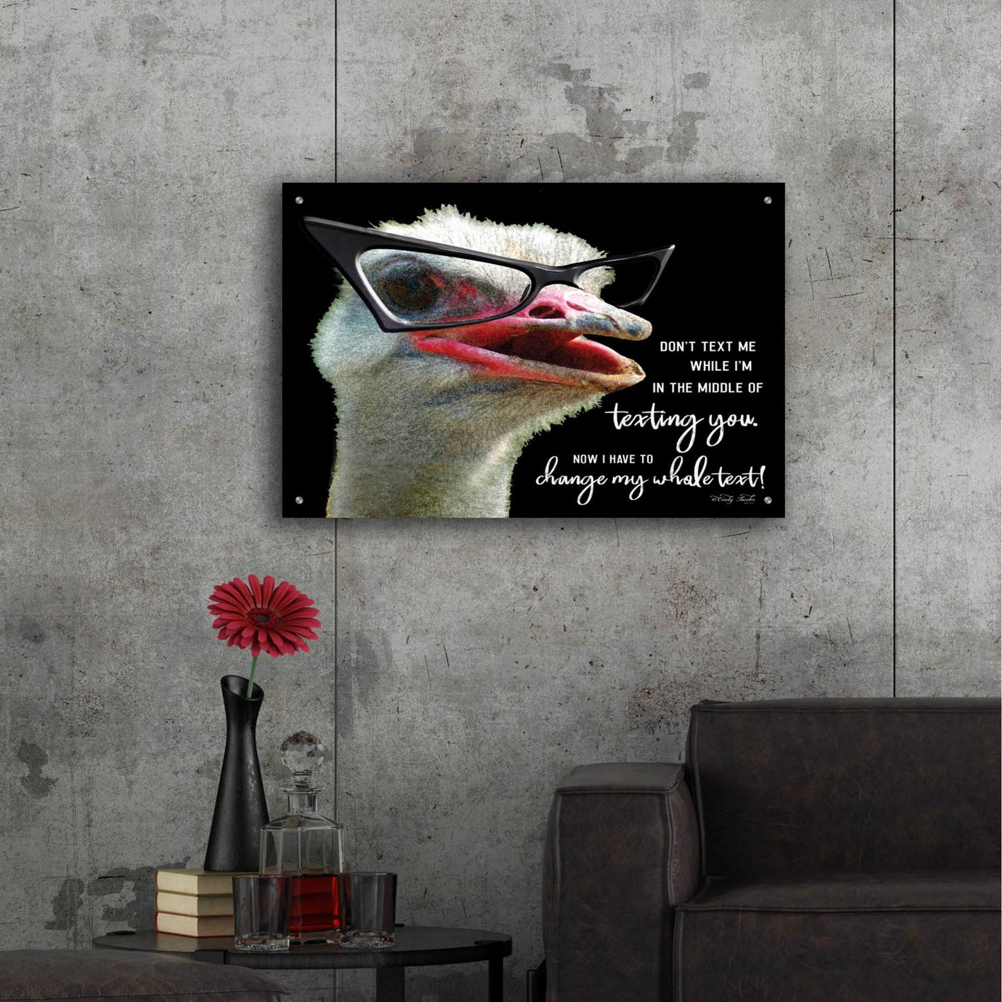 Epic Art 'Ostrich Don't Text Me' by Cindy Jacobs, Acrylic Glass Wall Art,36x24