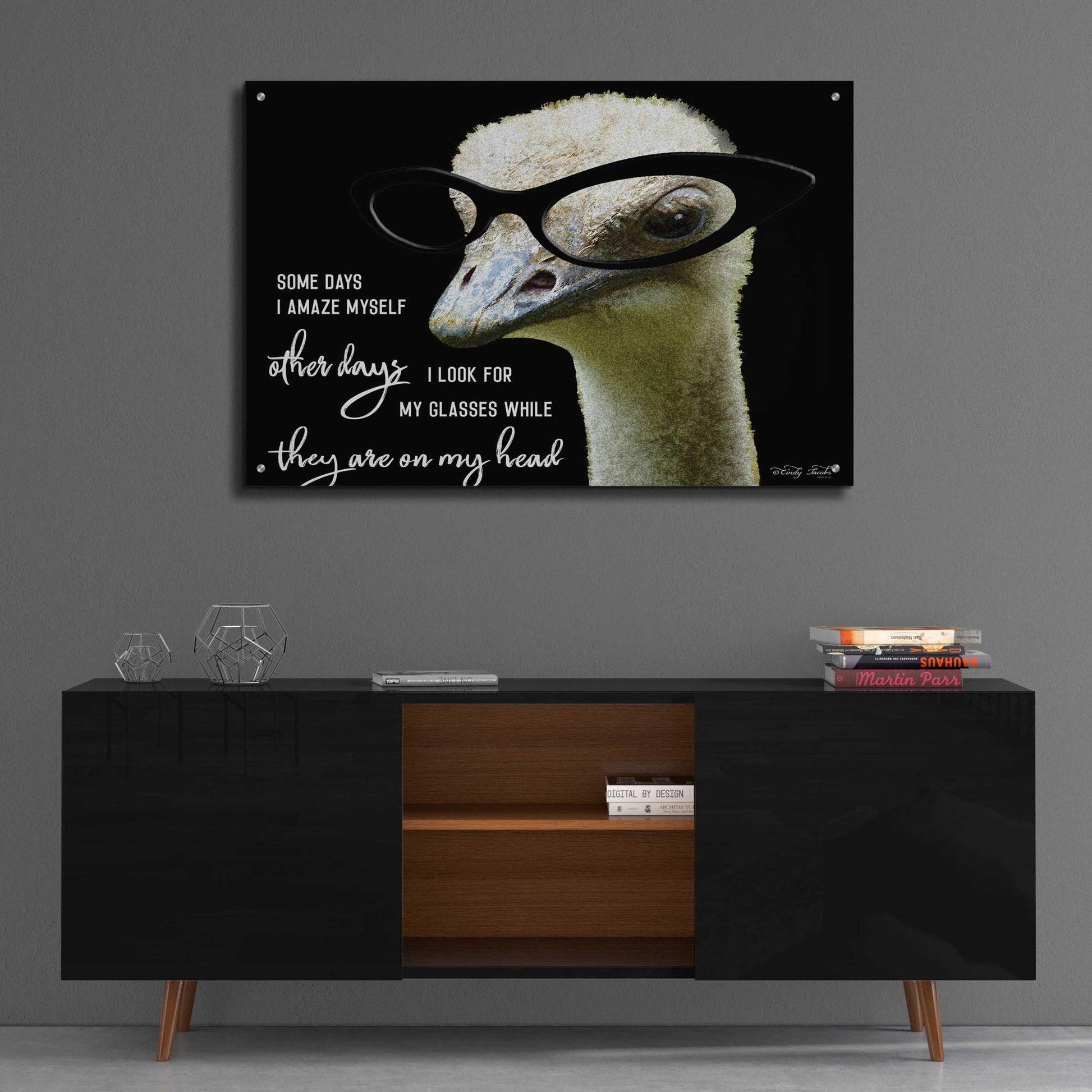 Epic Art 'Ostrich Some Days I Amaze Myself' by Cindy Jacobs, Acrylic Glass Wall Art,36x24